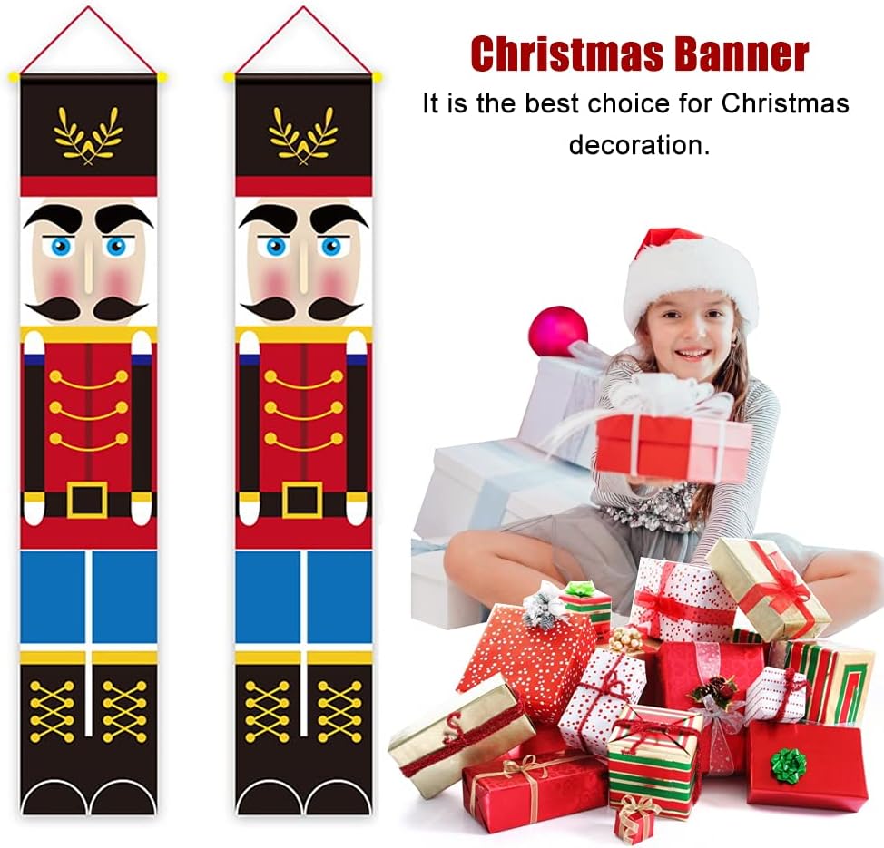 Striscioni natalizi Schiaccianoci, decorazione per porta d'ingresso, veranda, casa, giardino, cortile, porta, interni o esterni, festa per bambini, mo - 3