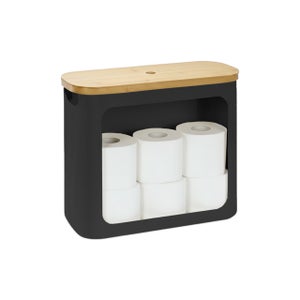 Relaxdays Rangement Papier Toilette, 12 Rouleaux, 38 X 43 X 17 Cm, Tissu, Bambou, Panier à Rouleaux, Beige - Bricolage