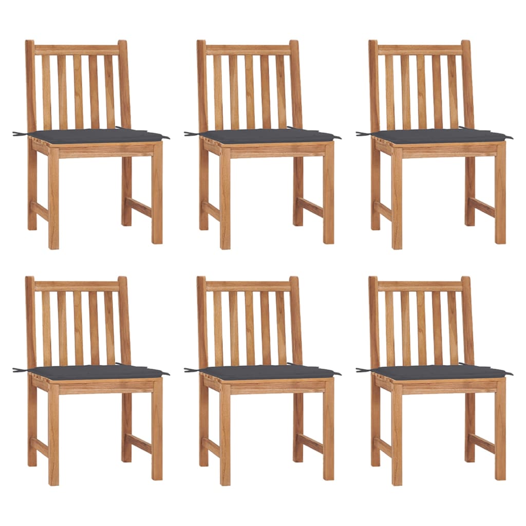 Chaises de jardin 6 pcs avec coussins Bois de teck massif - 2