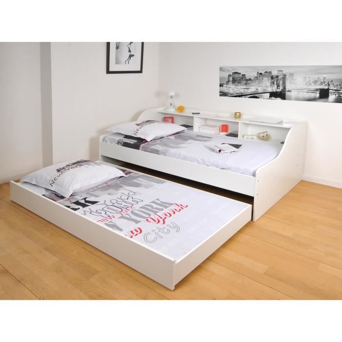 Lit PALMA 90x190 + étagère + 1 tiroir-lit / Blanc - 7
