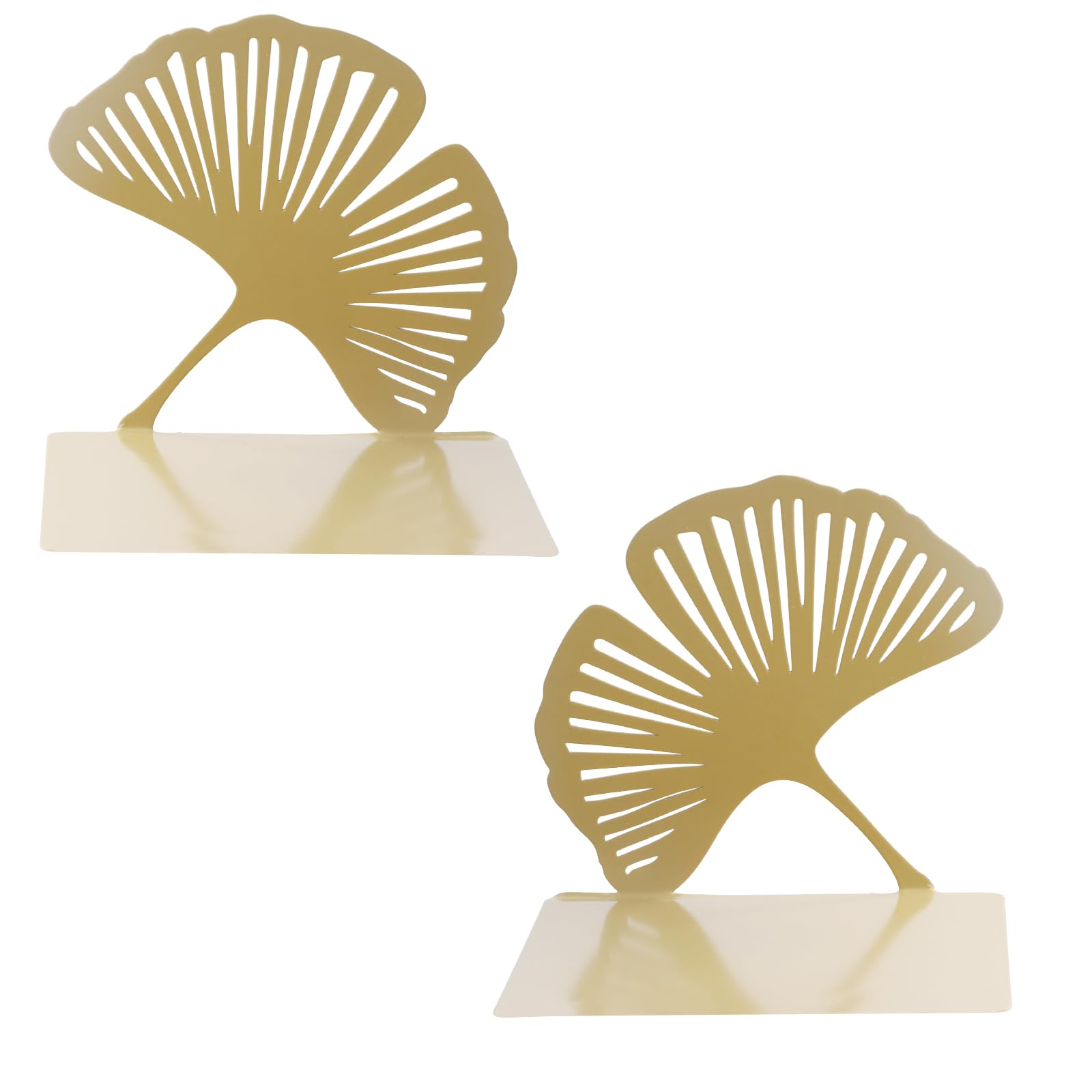 1 Paire Serre-Livres En Métal Feuille De Ginkgo Dorés - Bookends Antidérapants Pour Bureau Et Étagère