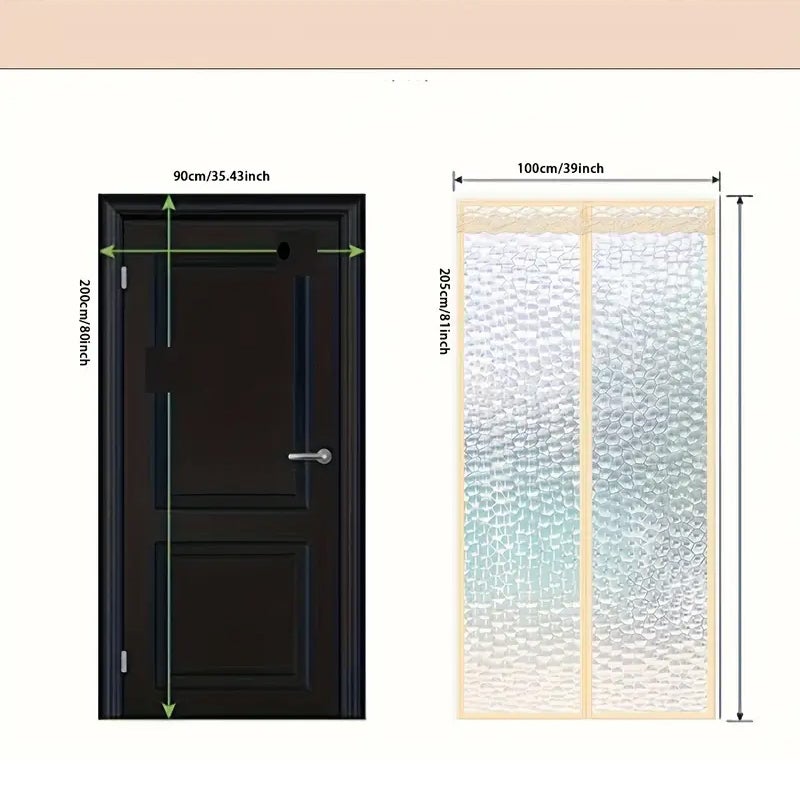 Rideau de Porte Isolant Thermique Magnétique 115 x 200 CM, EVA Translucide Rideau Thermique Isolant Anti Froid Porte Entrée, Coupe-vent, Fermeture Automatique, Sans Percage, Blanc