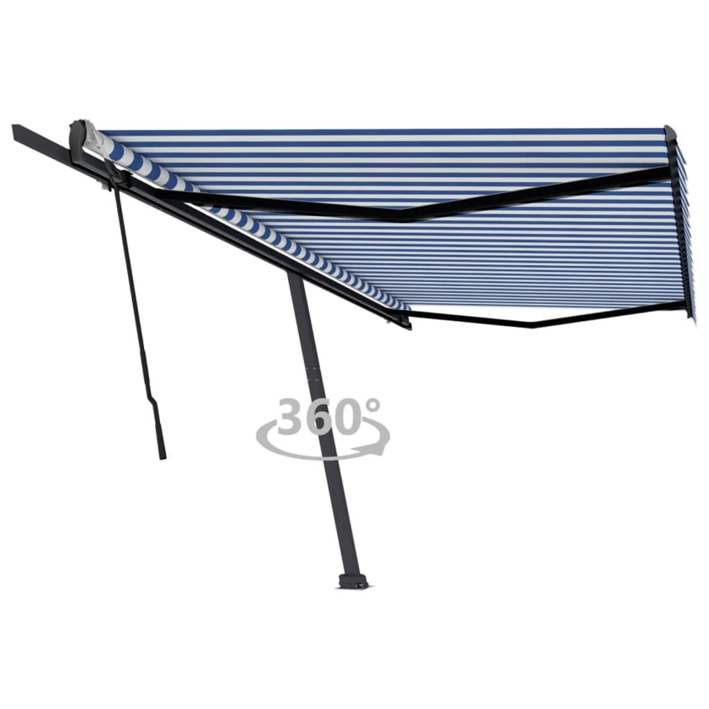 Tenda Da Sole | Tendalino Parasole Retrattile Blu E Bianca 4,5x3 M Tessuto E Alluminio CFW62610 - Foto 3