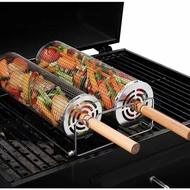 Grille Barbecue Panier Roulant Grille Panier de Cuisson pour Barbecue