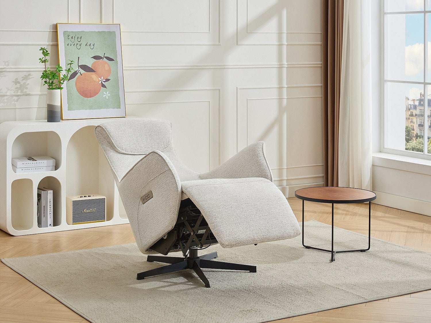 Fauteuil relax électrique en tissu texturé beige TASEMO - 2
