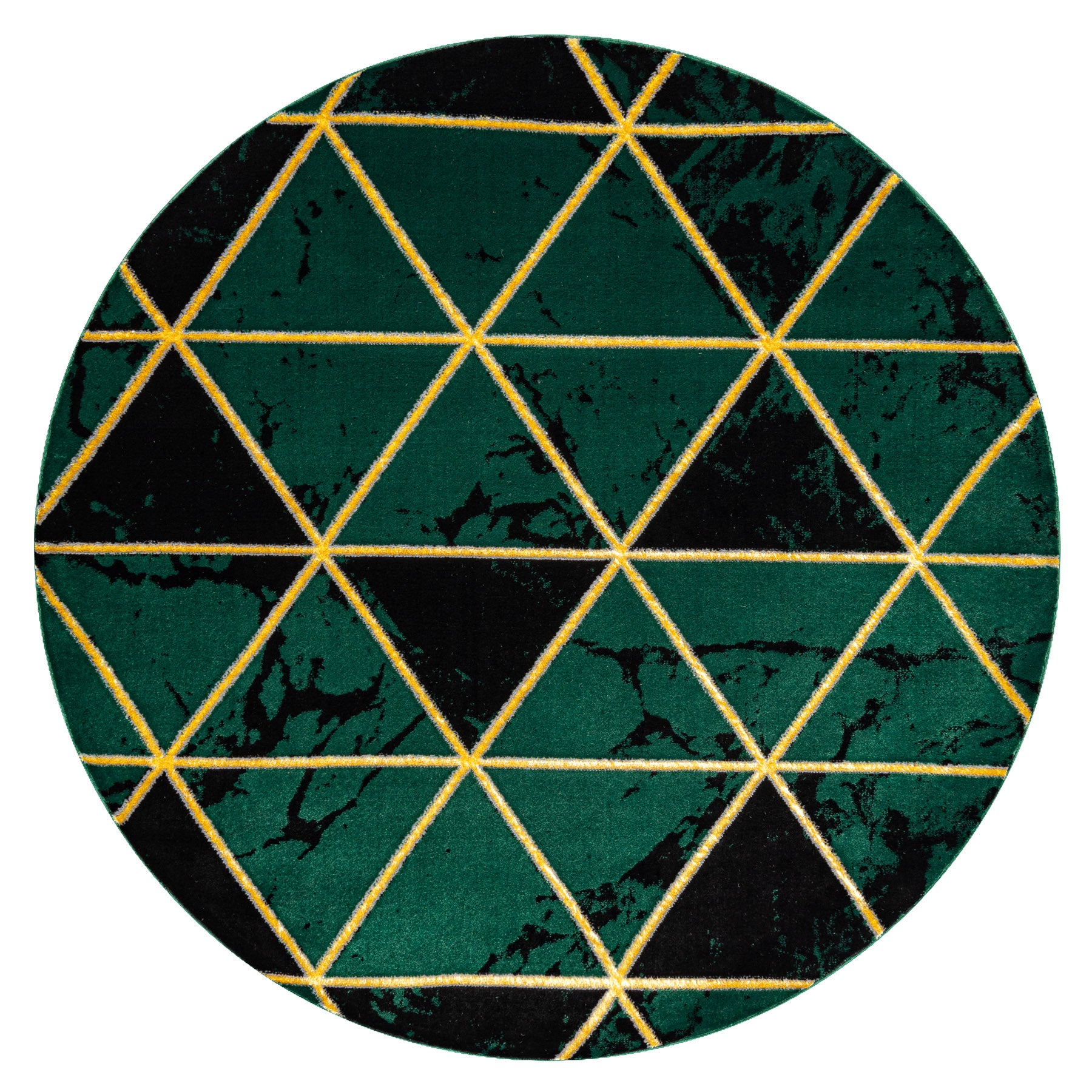 Dywan EMERALD ekskluzywny 1020 koło - glamour, stylowy marmur, trójkąty butelkowa zieleń / złoty koło 160 cm - 3