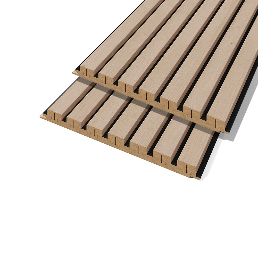 Lot de 2 demi-panneaux mural décoratif lamelles MDF chêne clair fond noir 1250 x 287 x 20 mm-0,72 M2 PEFC 70% - 2