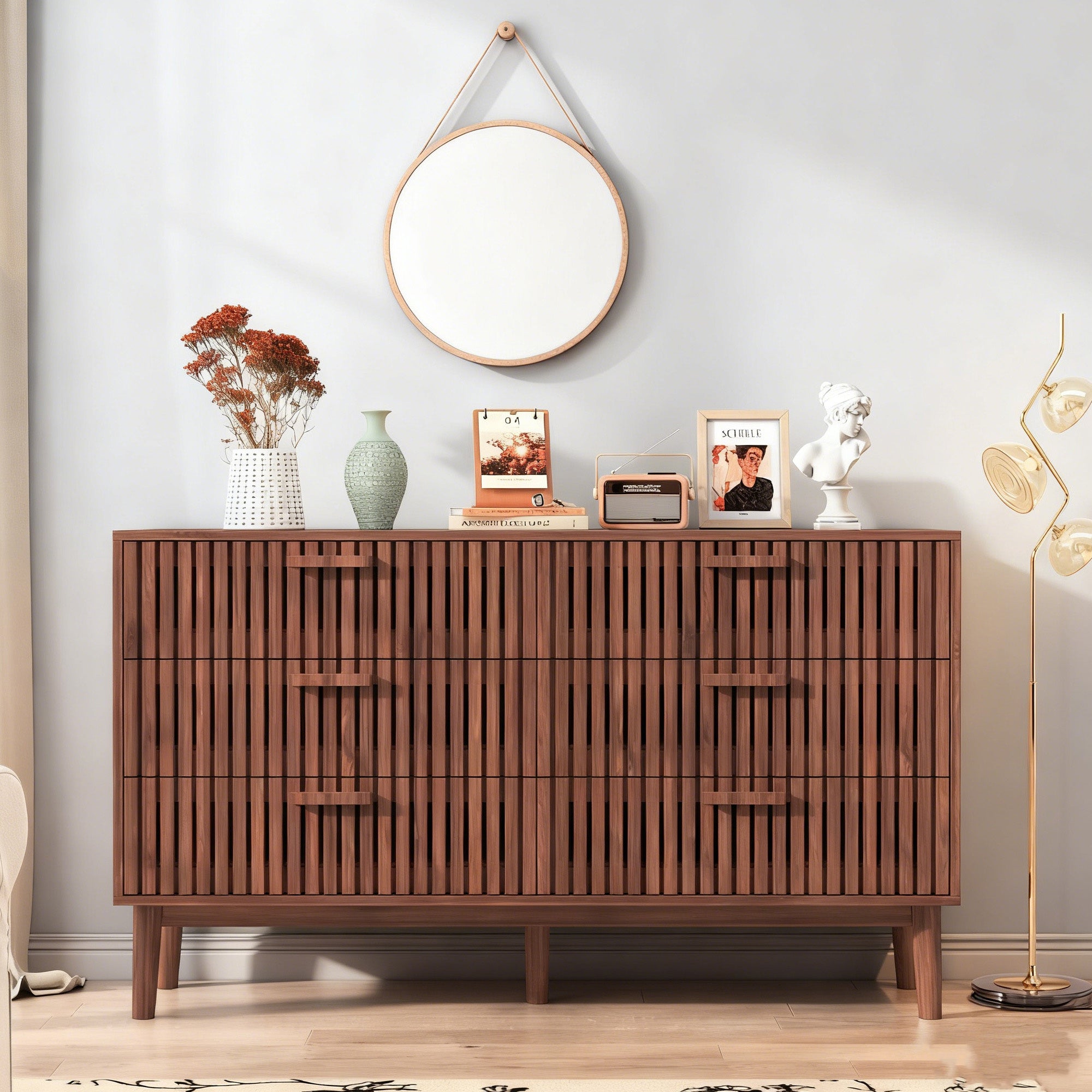 Commode avec 6 tiroirs - commode de chambre en bois - poignées en bois ...