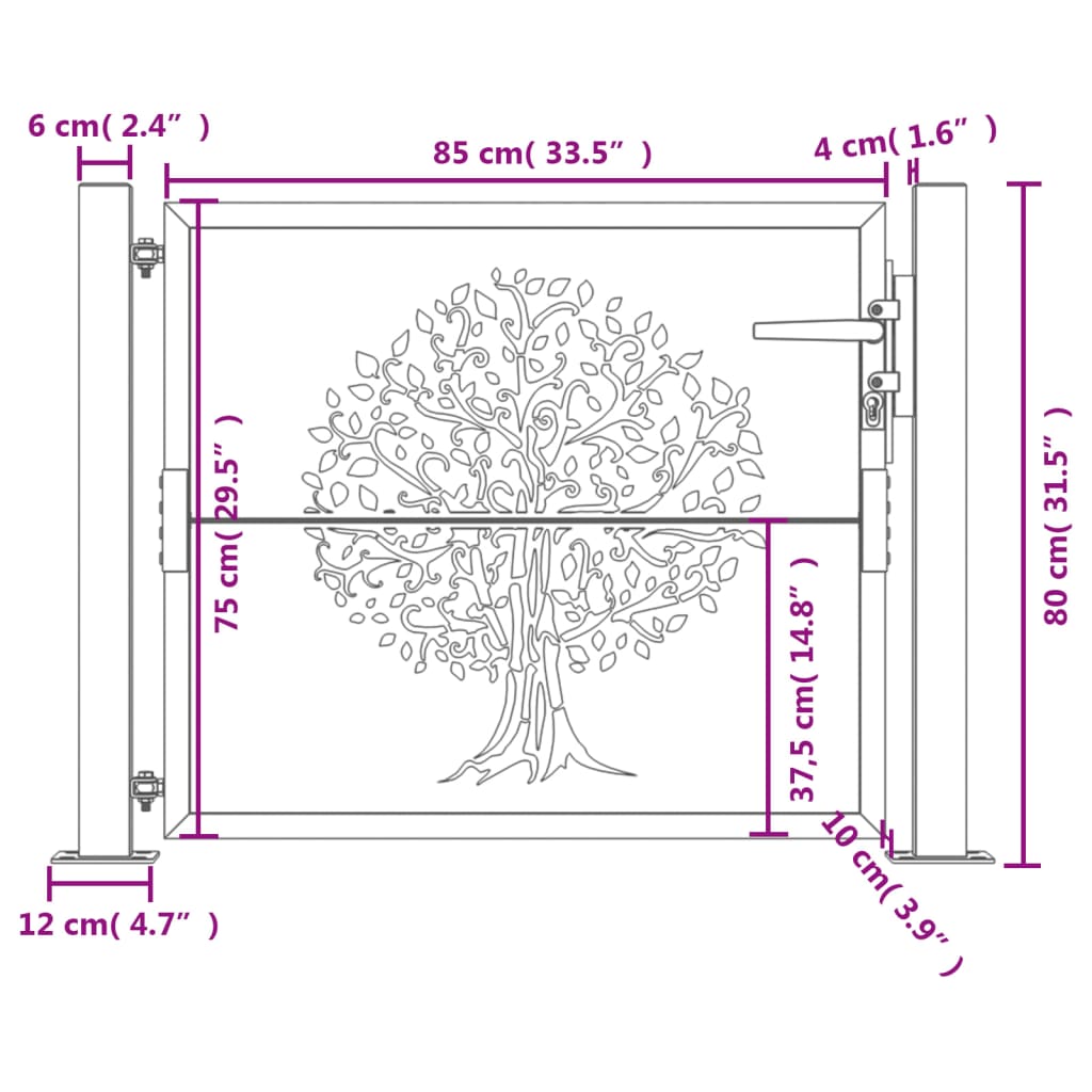 Portail de jardin anthracite 105x80 cm acier conception d arbre - 9