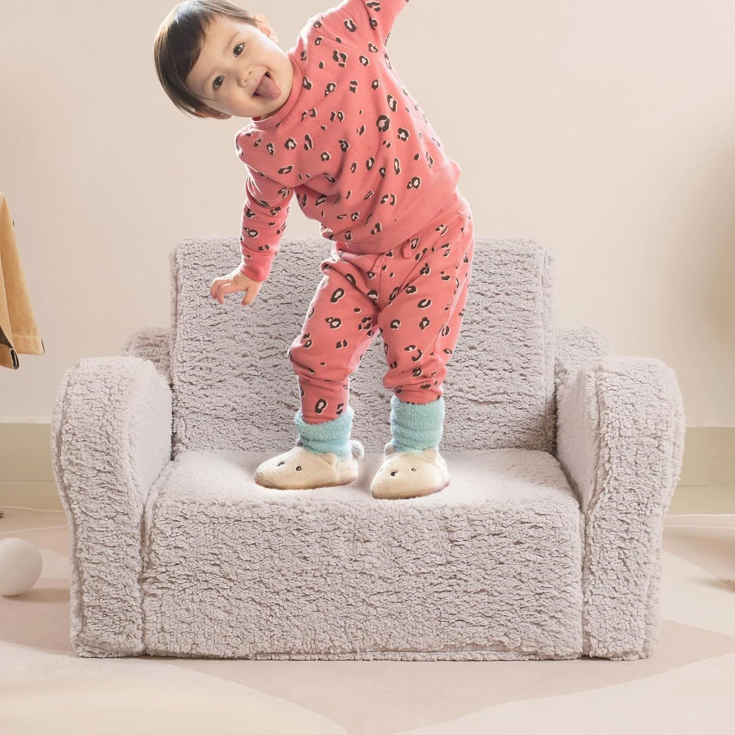Fauteuil Enfant Convertible en Canapé-lit 2-en-1 Sherpa Doux, Cadeau Parfait pour Anniversaire et Fête des Enfants - 6