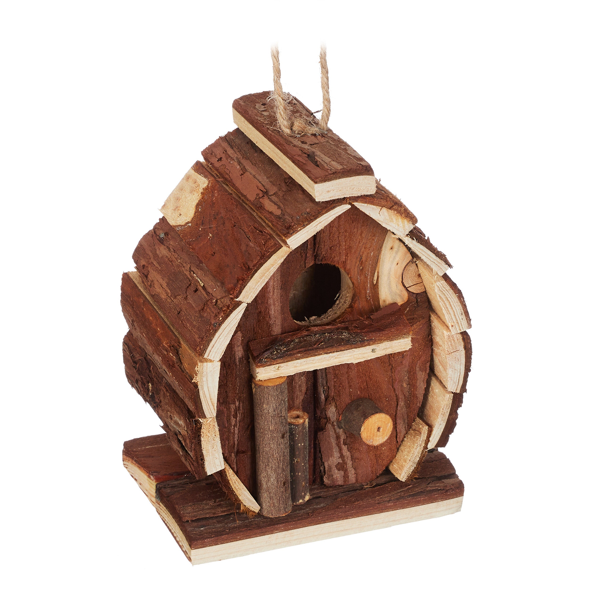Relaxdays casa decorativa pájaros, madera de abeto, 14,5 x 10,5 x 7,5 cm, decoración jardín, casita colgante, natural