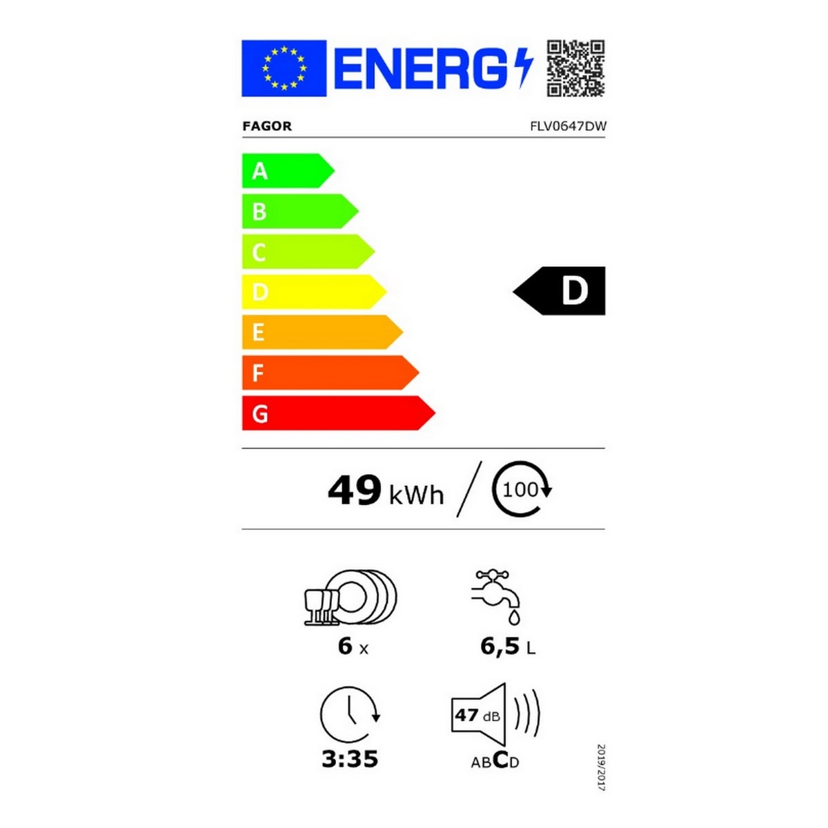 Lave-vaisselle compact 55cm 6 couverts 47db blanc - Fagor FLV0647DW - 2