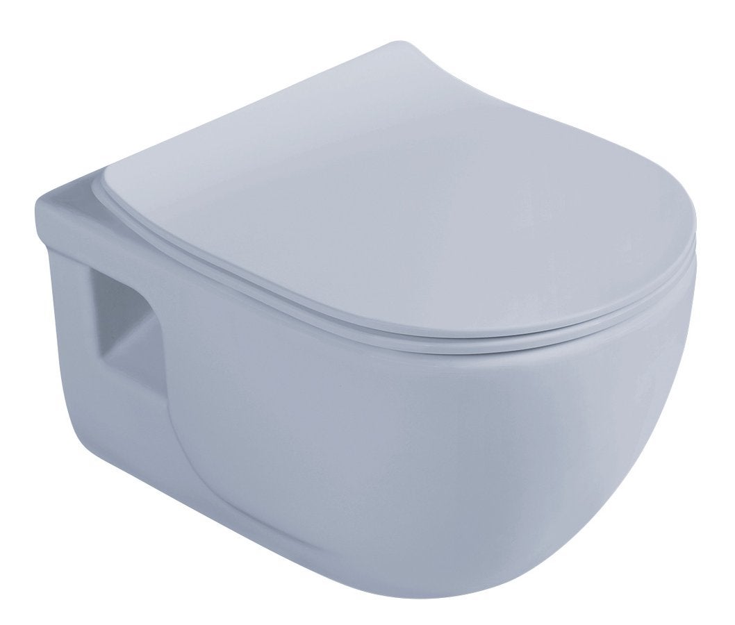 Miska WC wisząca rimless 35,5x53 cm, deska, jasnoniebieski matowe