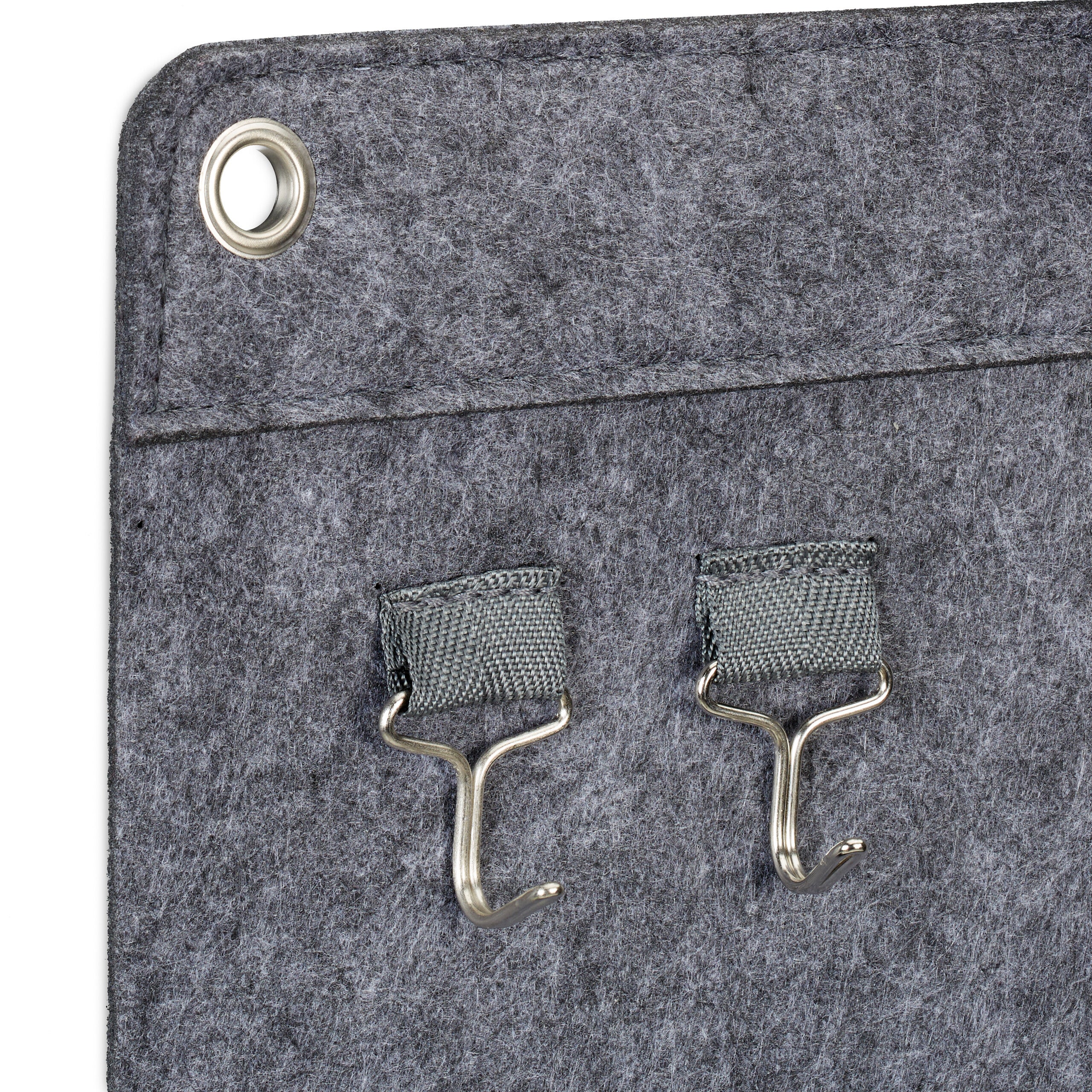 Organisateur suspendu, lot de 2, 4 compartiments, 2 crochets, 65 x 30 x 5 cm, en feutre gris, pour salle de bains, entrée et bureau, Relaxdays - 6