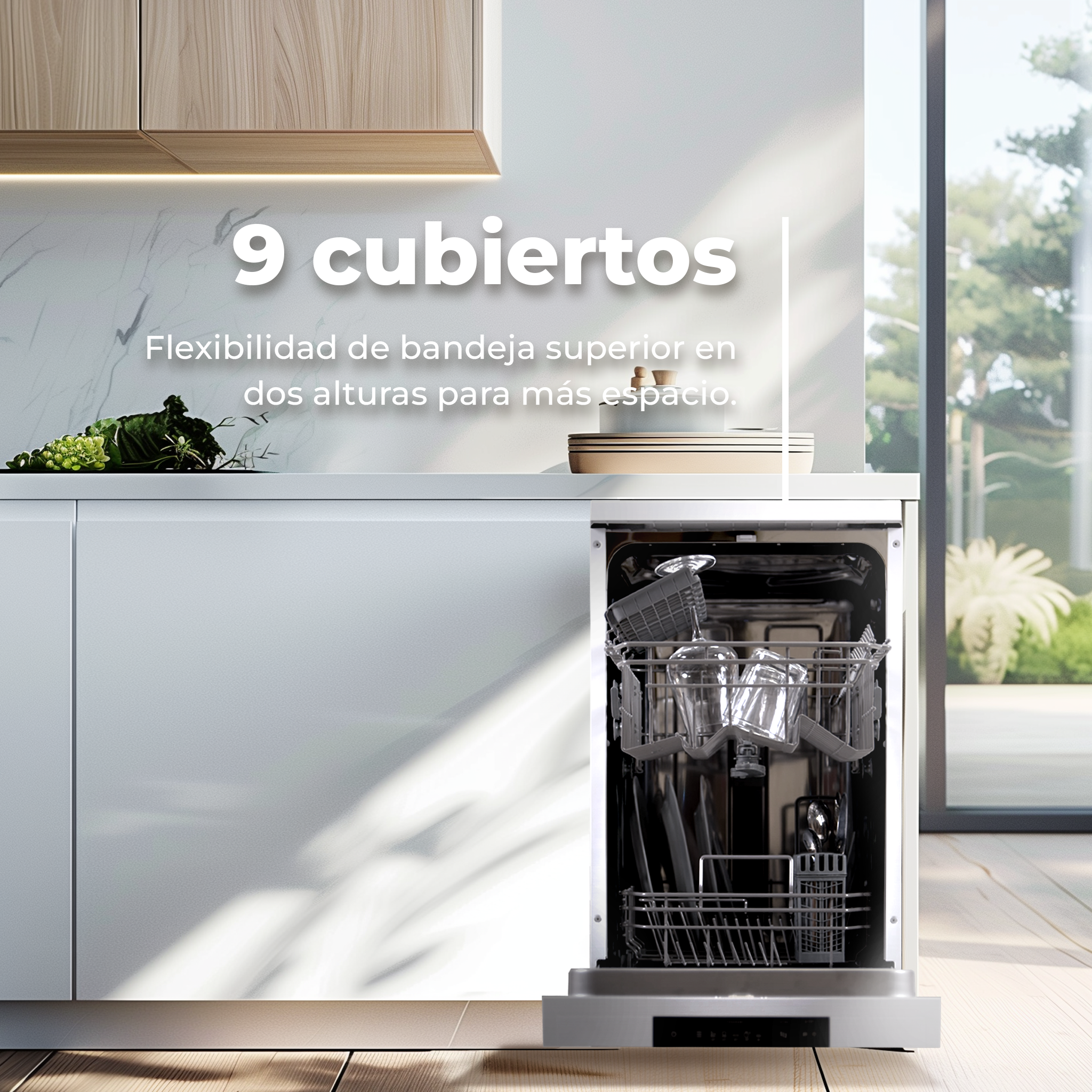 Lavavajillas EVVO D1X Slim (45 cm), 9 Cubiertos, 5 Programas, inox, Ancho 450 mm - 3