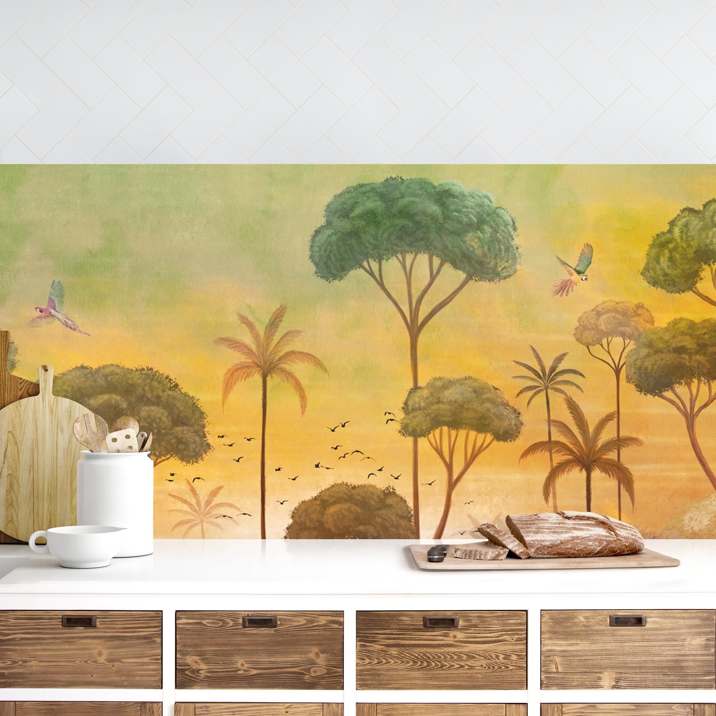 Planche De Cuisine En Verre Trempé Tulup 60x52 Cm - Thème Deer Lever Du Soleil - Orange