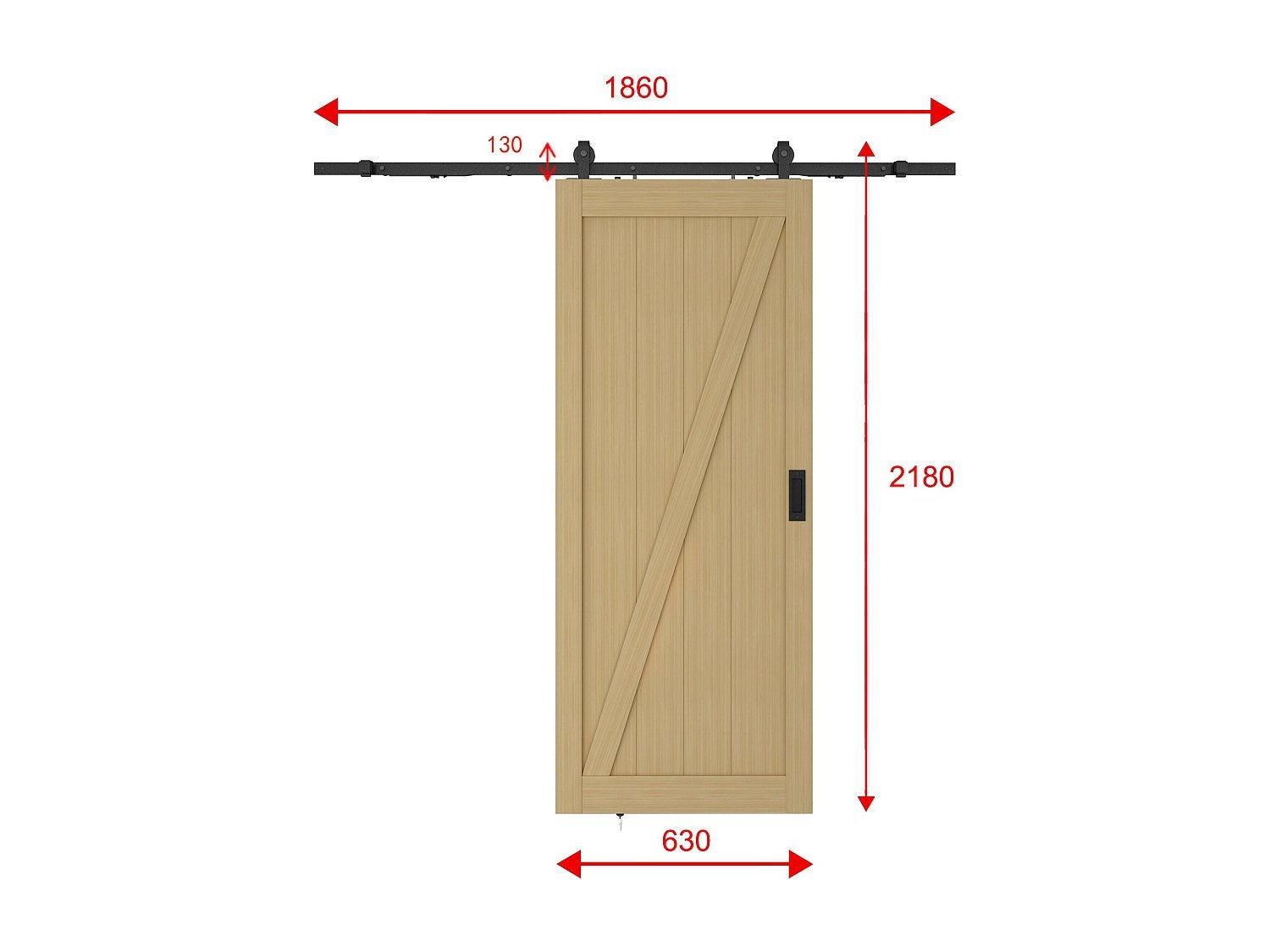 Porte coulissante avec système en applique en bois et MDF - Naturel clair - H205 x L63 cm - BALERMA - 4