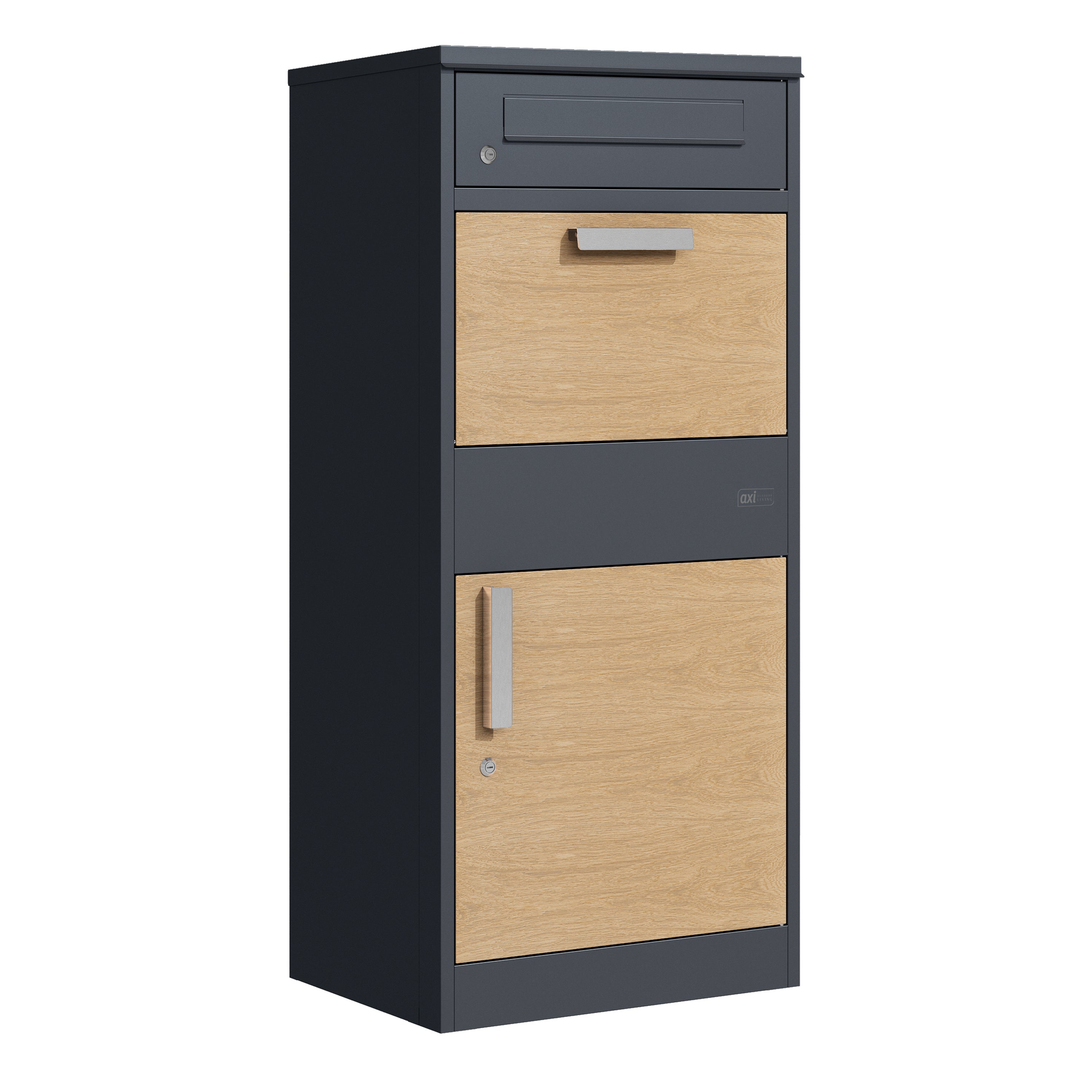 Axi Levi Boîte À Colis En Métal Anthracite/Imitation Bois - 50,6 X 38,3 X 112 Cm| Boîte Aux Lettres Pour Colis Avec Clé | Boite Aux Lettre Colis - 6