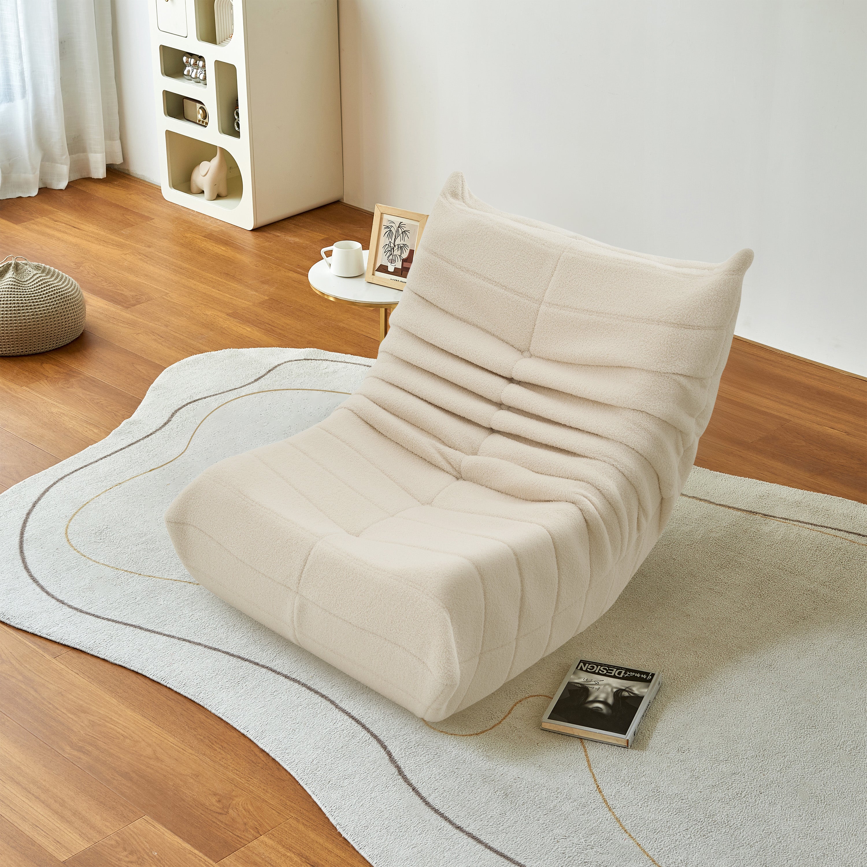 Fauteuil paresseux - COZY - 86x105x75 cm - Velours beige - Confort relaxant - canapé 1 place - 3