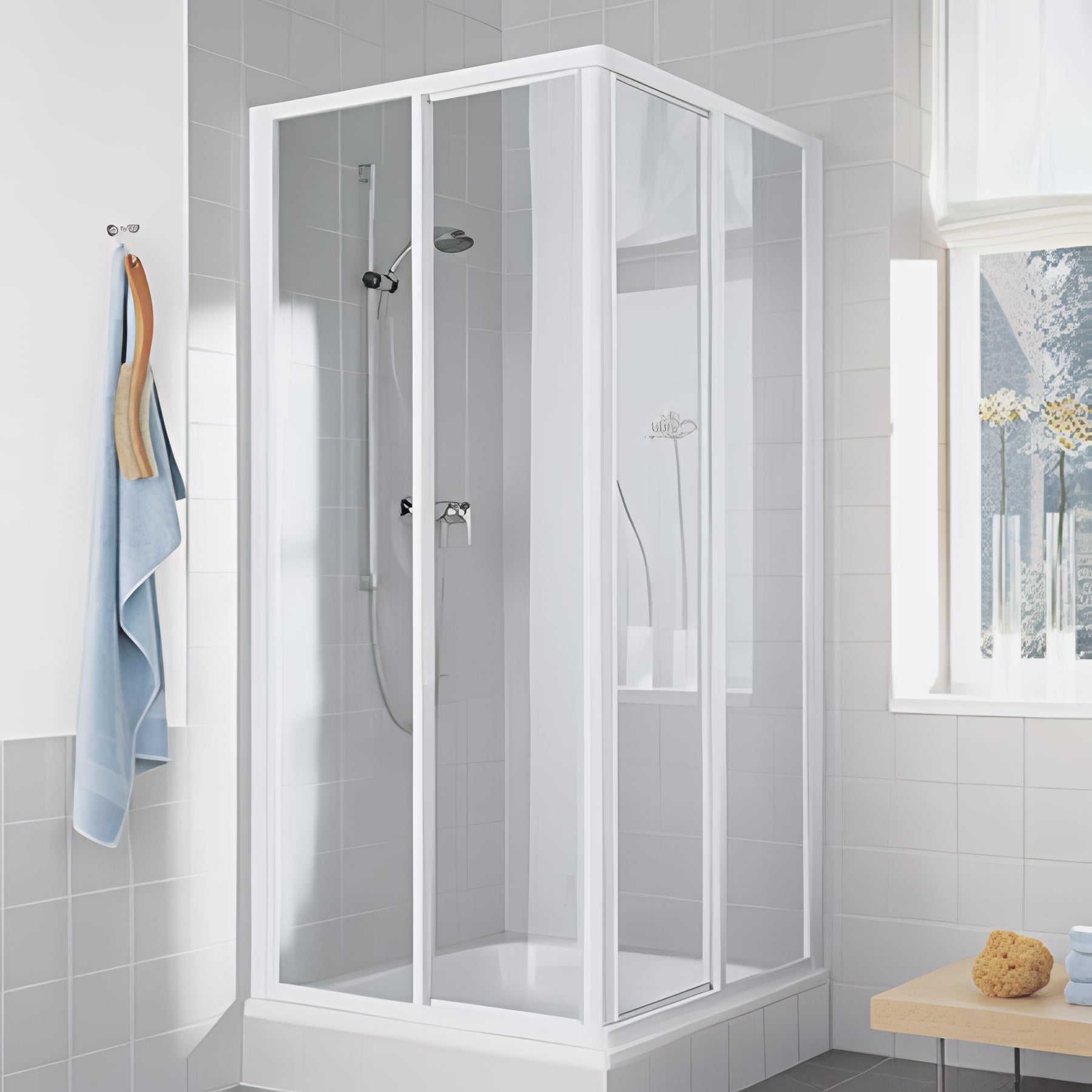 Demi paroi de douche angle coulissante largeur 70cm hauteur 1,90m blanc ...