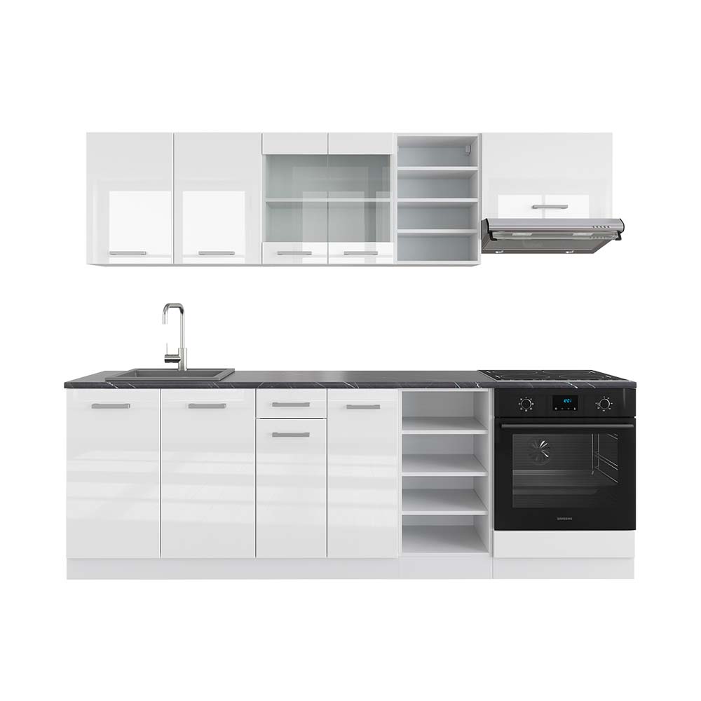 Vicco Zabudowa kuchenna R-Line, Biały wysoki połysk/biały, 240 cm , BP Antracyt