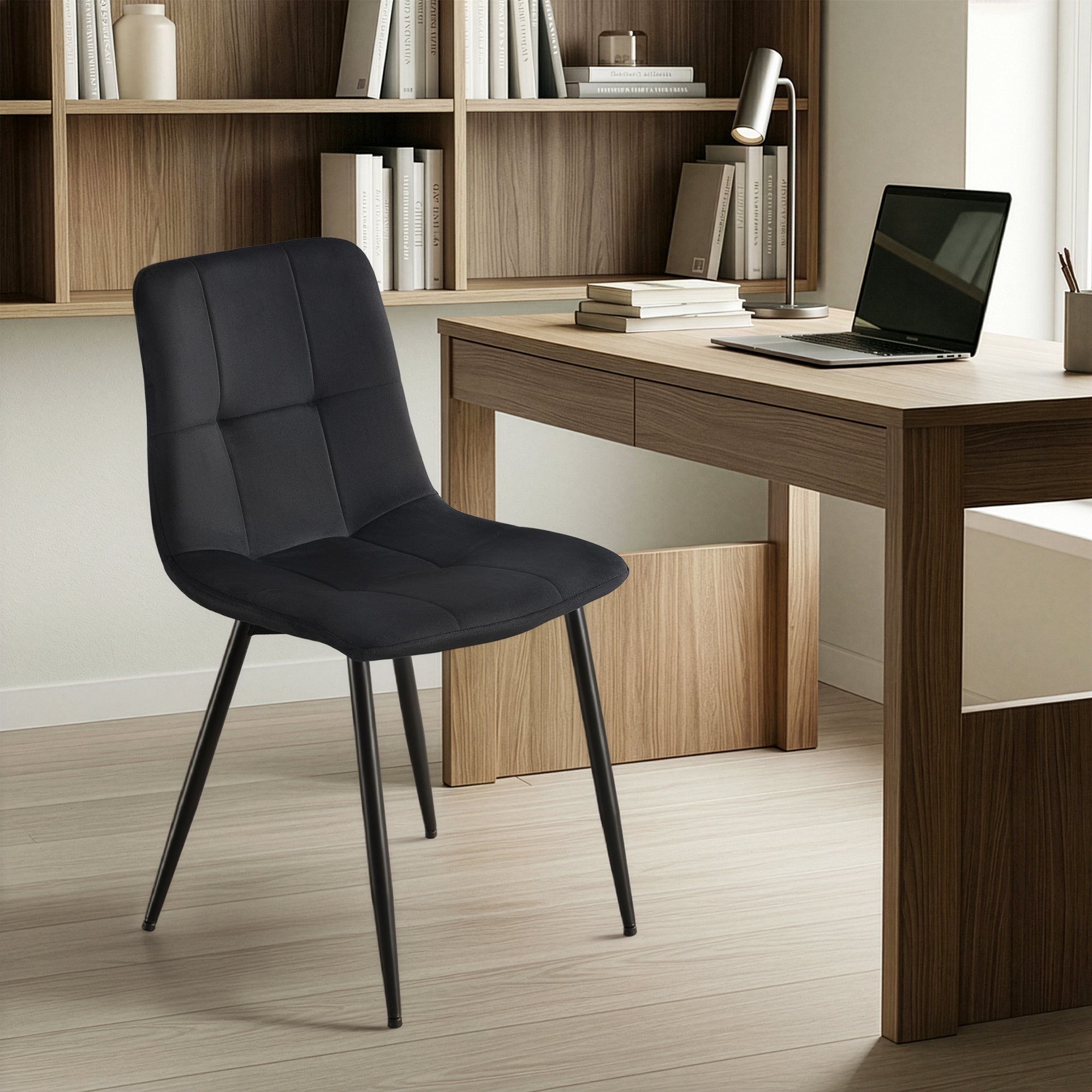 Lot de 4 Chaises Rembourrées en Velours, Chaises de Salle à Manger, Pieds Réglables, pour Cuisine, Salon, Noir - 3