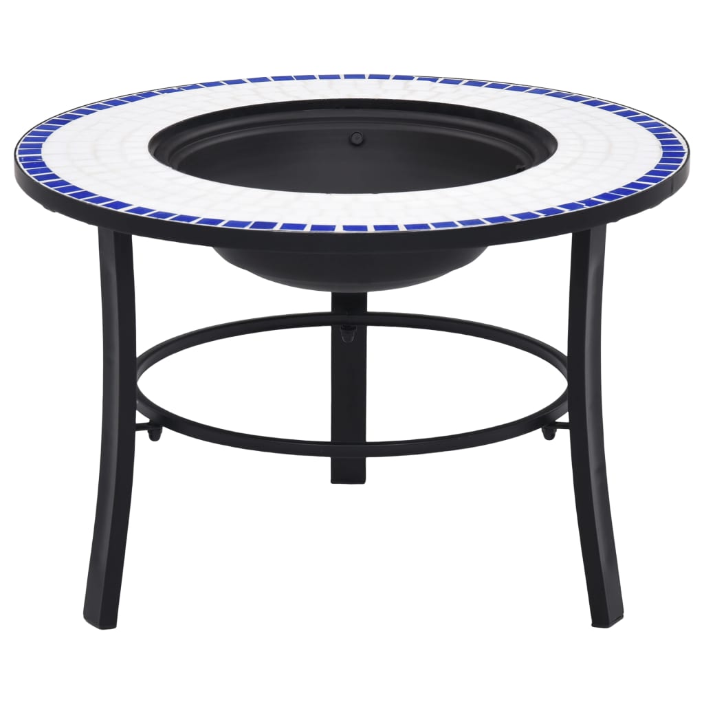 vidaXL Brasero Mosaico Cerámica/Blanco Diámetro 68cm Accesorios Barbacoa Color Azul,