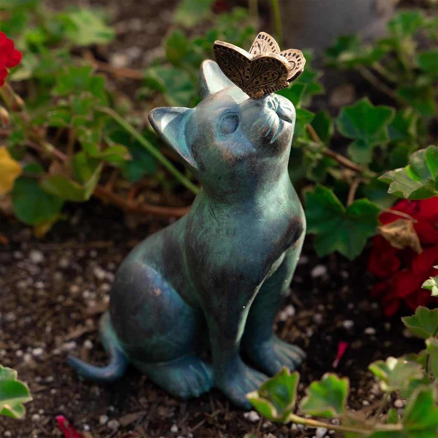 Figurines de jardin décoratives pour l'extérieur chaton avec papillon 11,5P x 10,5l x 20H CM - 3