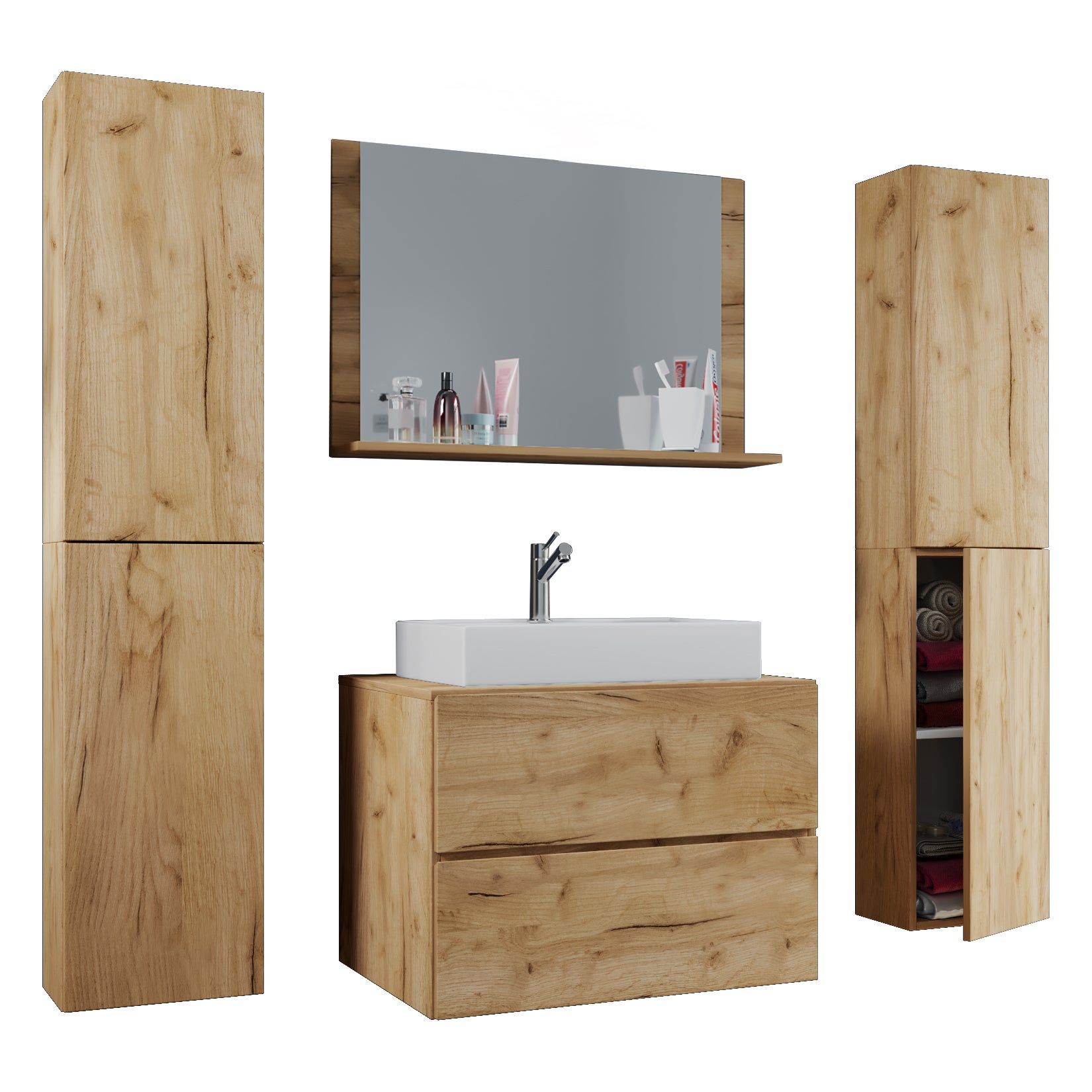Vcm lavabo de muebles de baño lendas roble de miel h. 150 x b. 80 x t. 51 cm