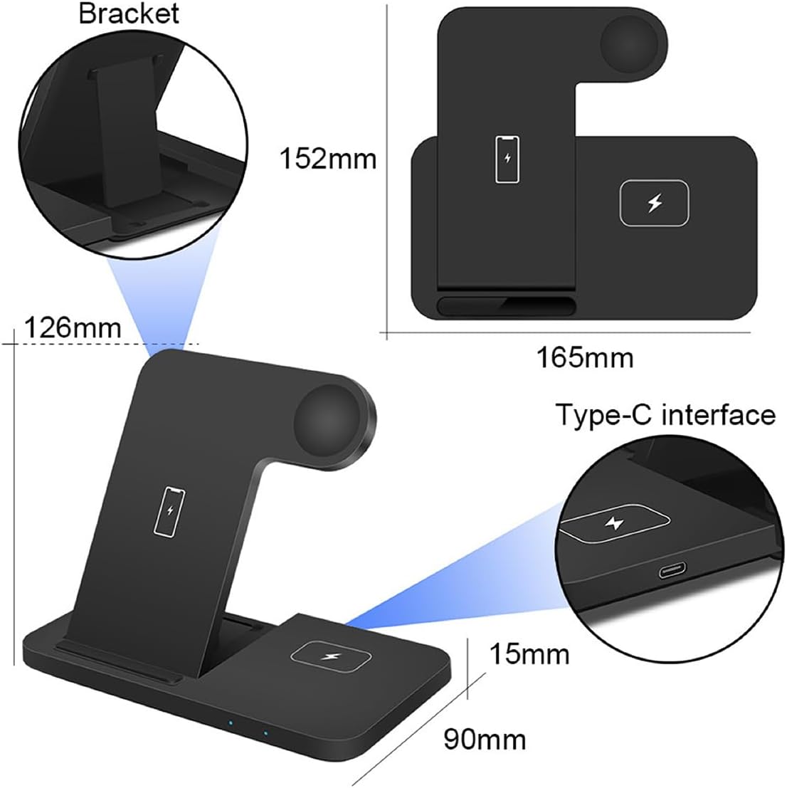 Stazione di ricarica wireless portatile 3 in 1 - Apple Watch, iPhone, AirPods - Nero