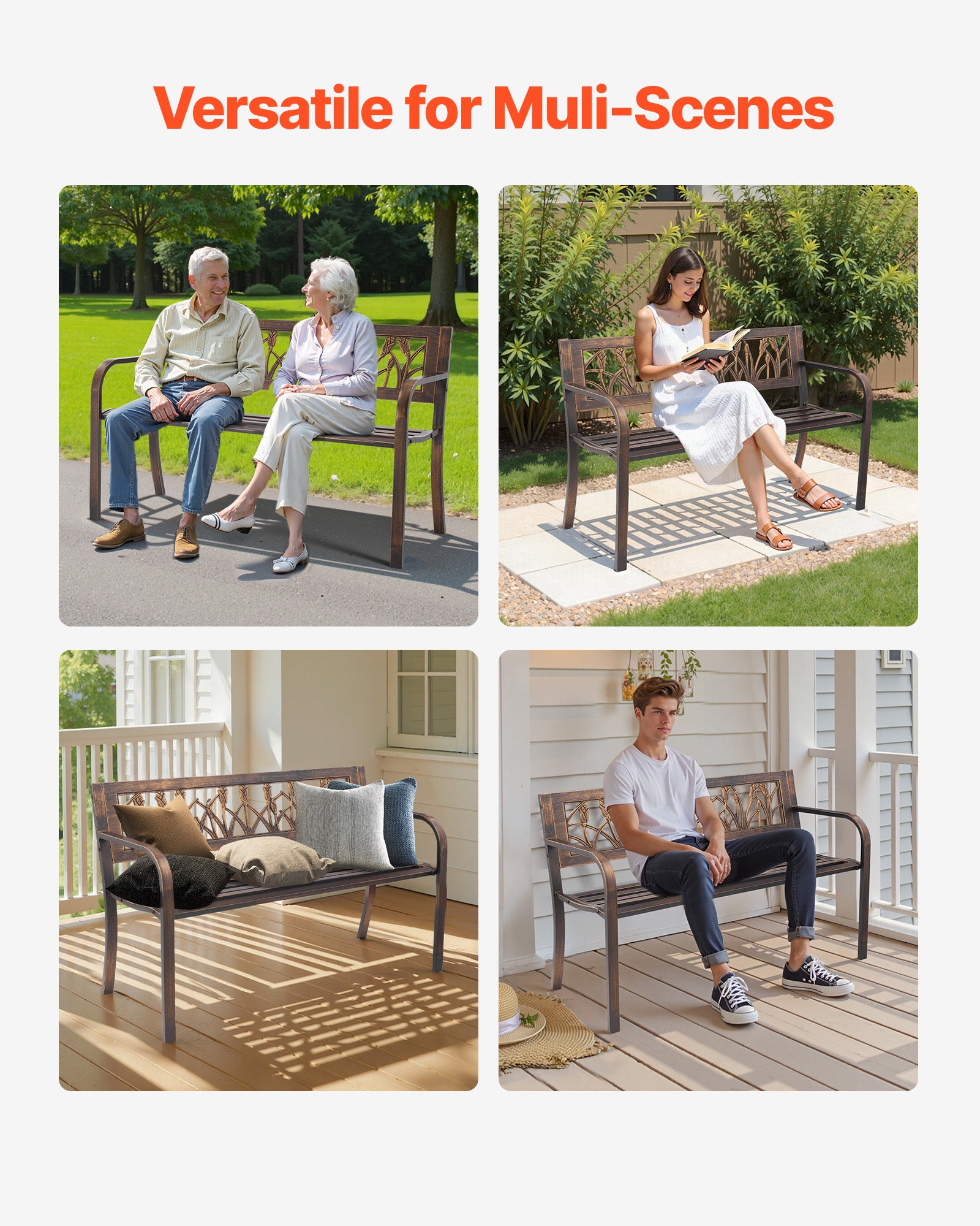 Banc de jardin,VEVOR 127 cm,en acier carbone avec dossier en PVC à motif floral et accoudoirs à bords arrondis,pour terrasse,parc,bronze antique - 6