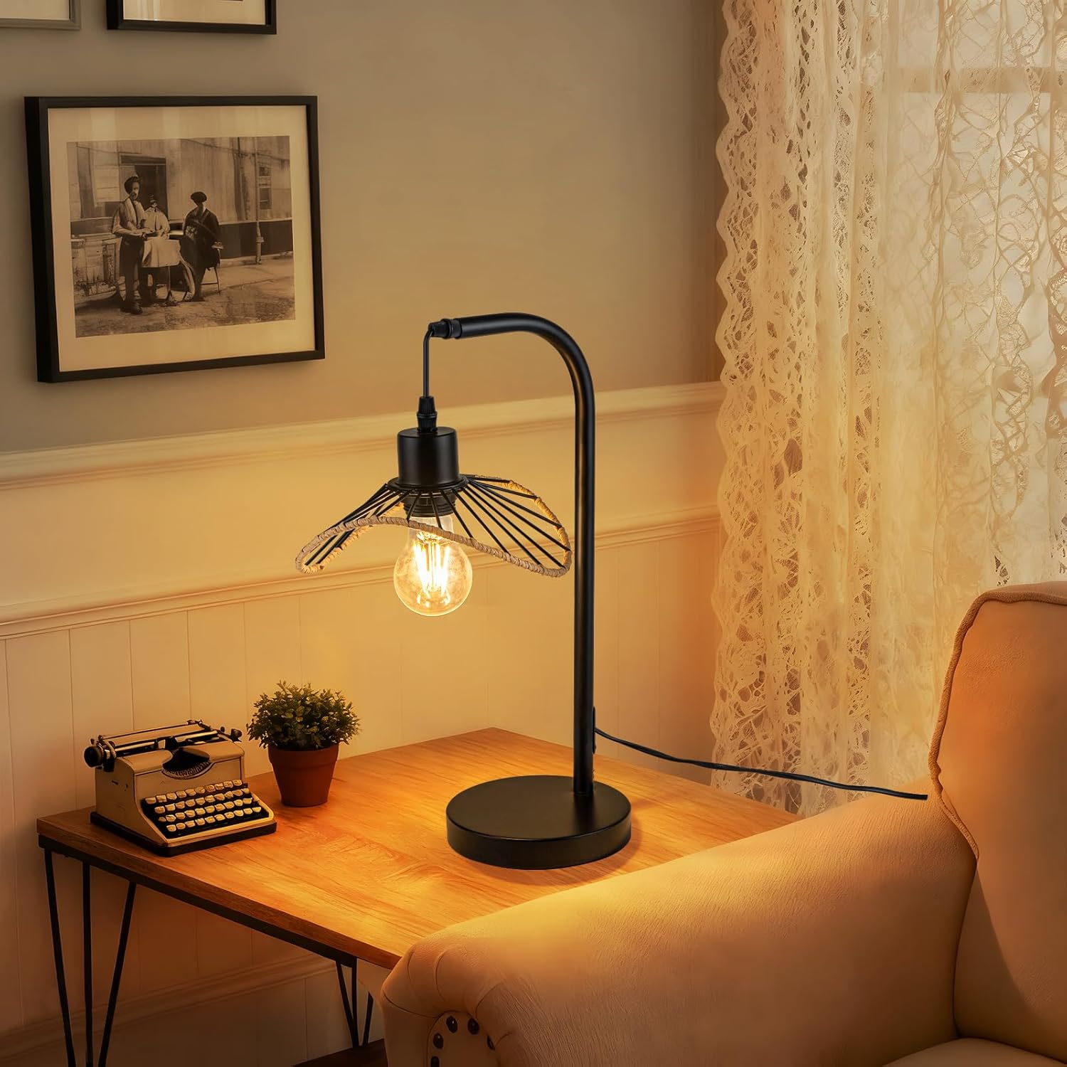 ZMH Lampa biurkowa E27 w kolorze czarnym w stylu vintage do sypialni - 6