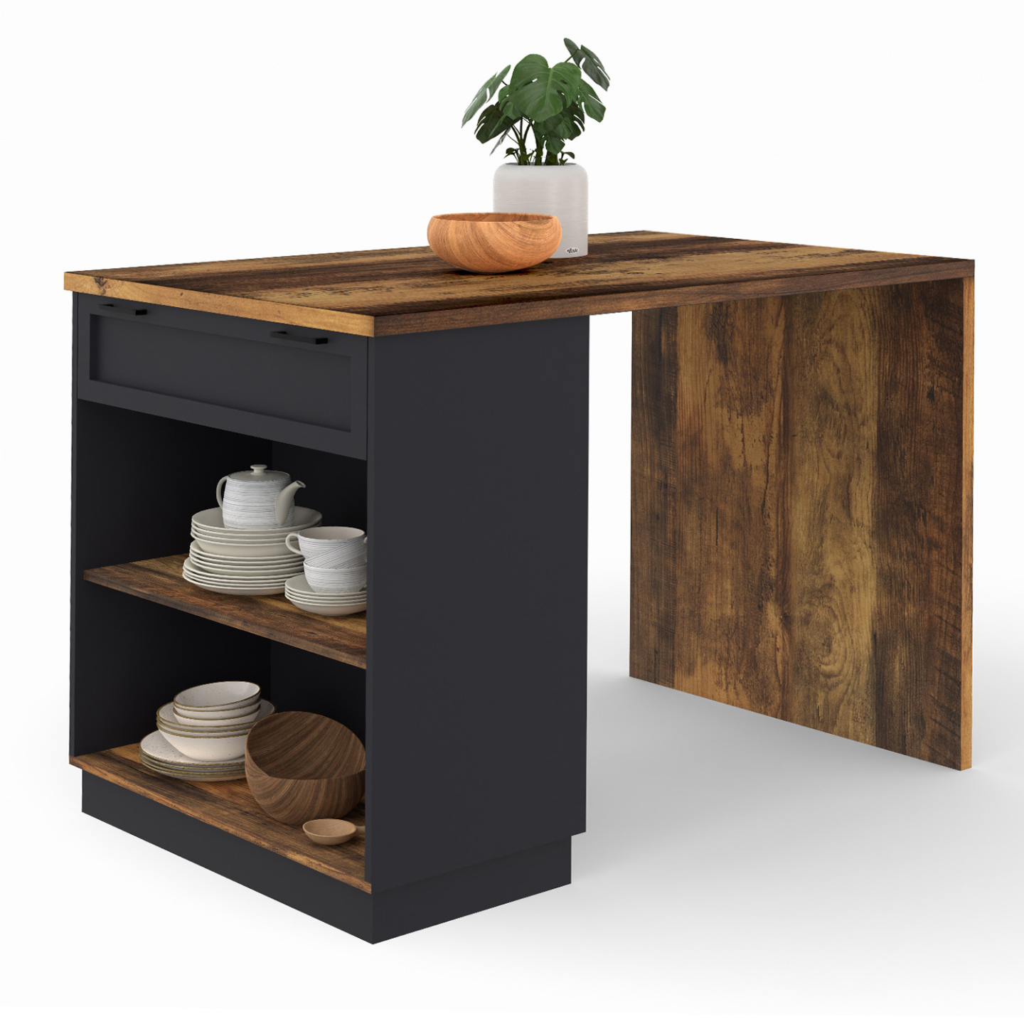 Ilot central mange-debout 4 personnes VITO 130 cm noir et effet bois foncé HAWKINS - 2