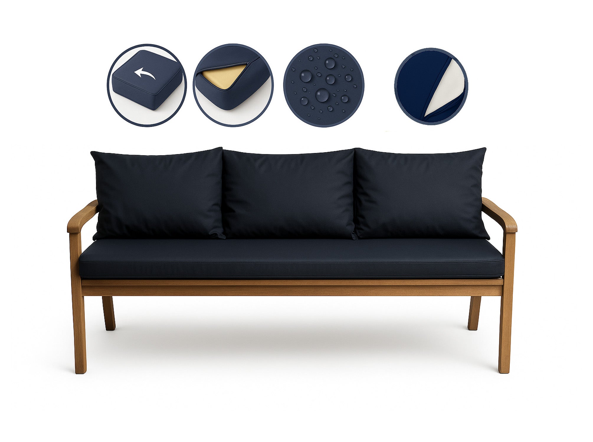 Coussin pour banc 160x50x50cm, Coussins pour balancelle de jardin Bleu foncé, couvertures amovibles, Coussin extérieur/intérieur - 2