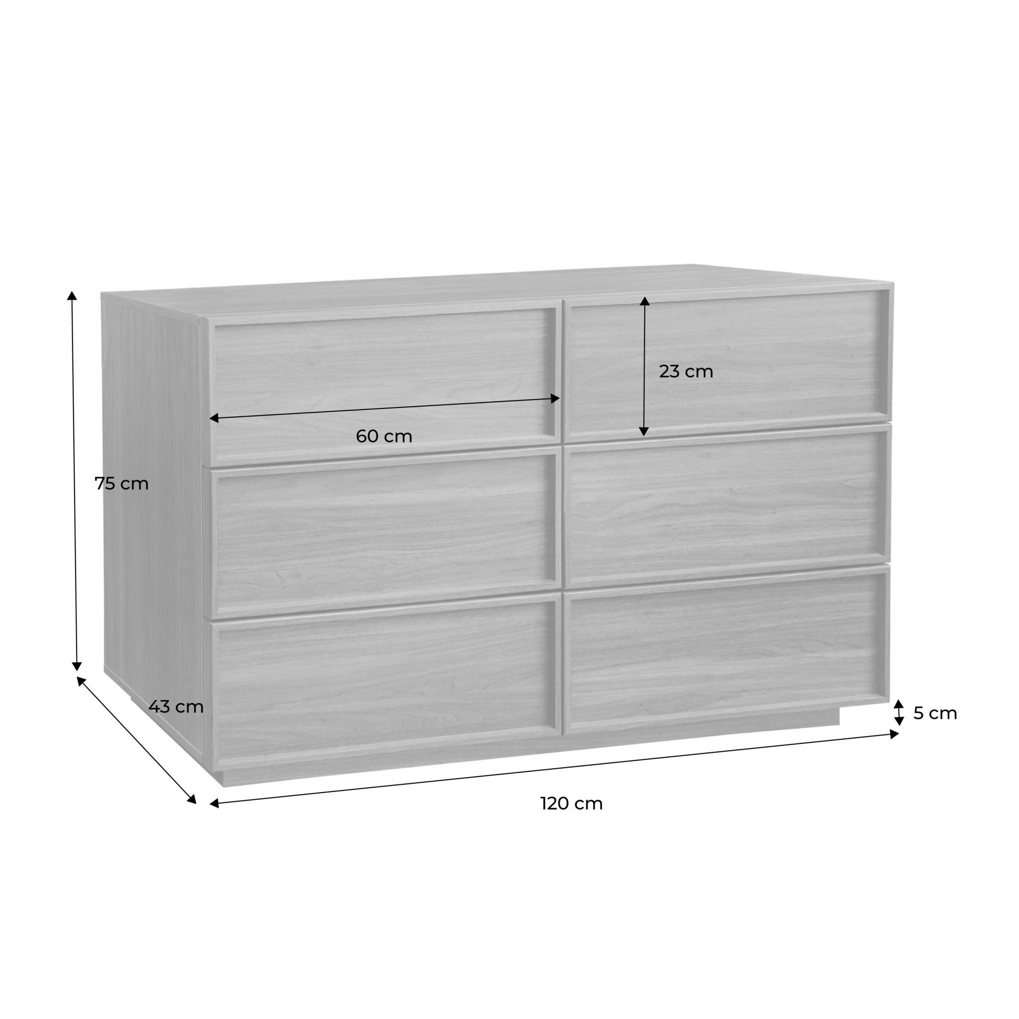 Commode de rangement effet bois 6 tiroirs noyer L 120 x P 43 x H 75cm - Kuba KUBA - 6