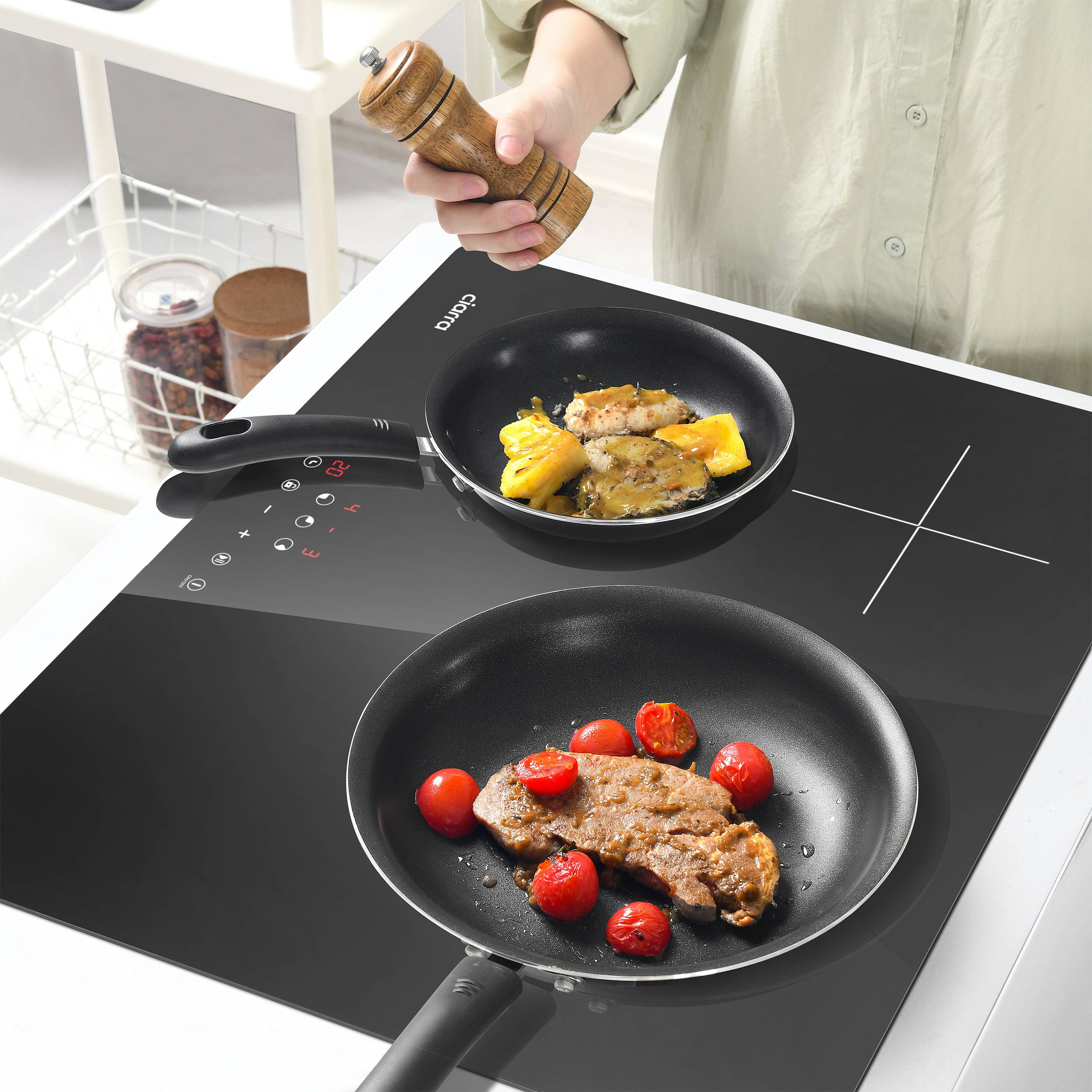 CIARRA Placa de Inducción 3 fuegos 6200W 59x52cm Temporizador 99 Min Auto-Stop CD3BIH - 8