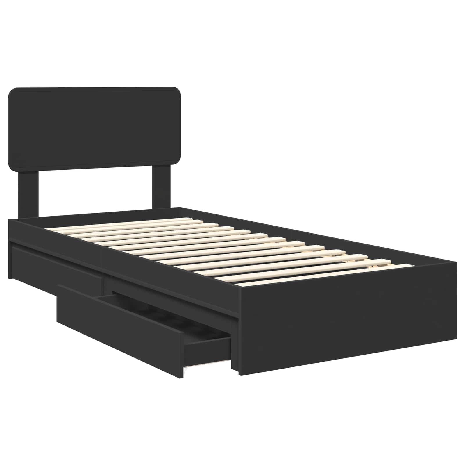 Lit de rangement avec tiroir noir 75 x 190 cm panneau de bois - 5