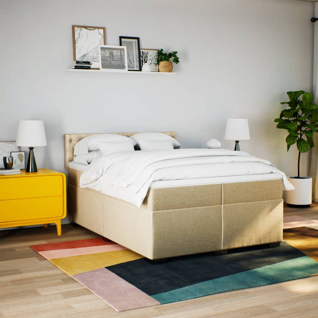 Cama box spring con colchón tela color crema 200x200 cm | Leroy Merlin
