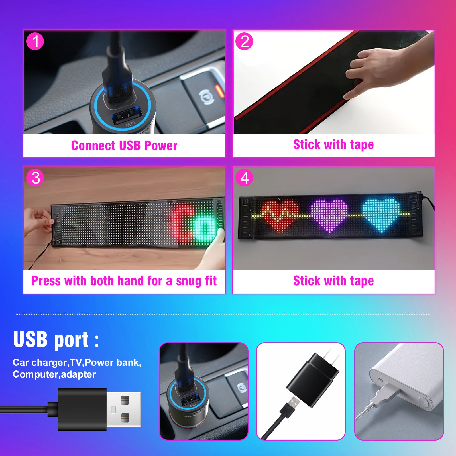 LOVHAUS Écran LED Souple Adhésif 16x96 Pixels—1280 LED RGB,contrôle APP & télécommande,10x35cm Panneau lumineux flexible pour vitrines et restaurants - 6