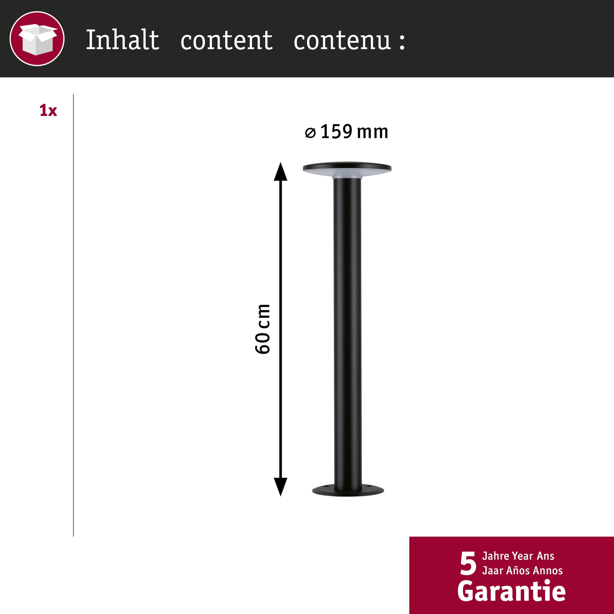 Borne lumineuse LED Smart Home Zigbee 3.0 Plate IP44 cylindrique 600 mm RGBW+ 5W 200lm 230V Anthracite Métal, Matière plastique - 4