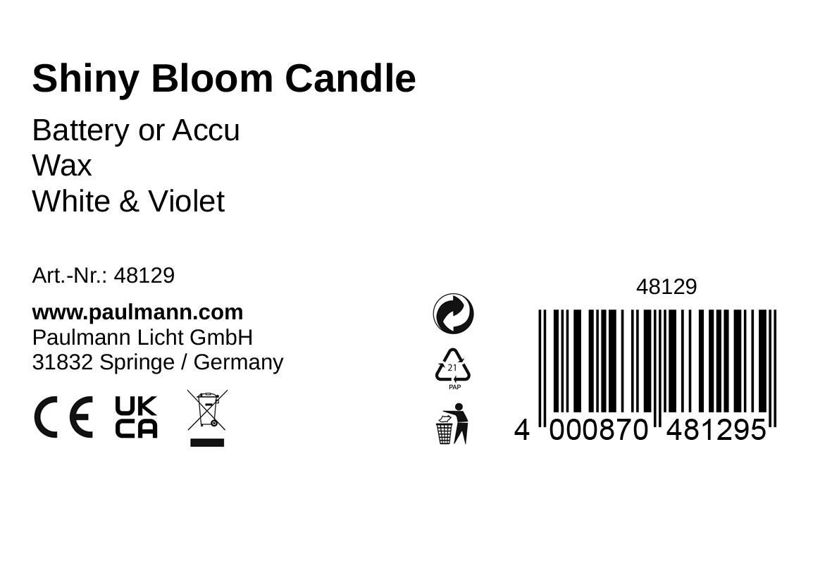 Bougie LED Pile Shiny Bloom 76mm 2800K Blanc#Violet Cire - 7