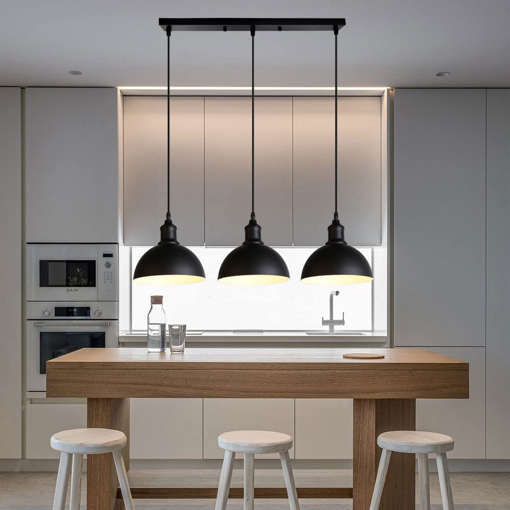 3-punktowa lampa wisząca z metalu w stylu rustykalnym, z regulacją wysokości, w stylu rustykalnym, czarna, żarówka nie jest dołączona - 4