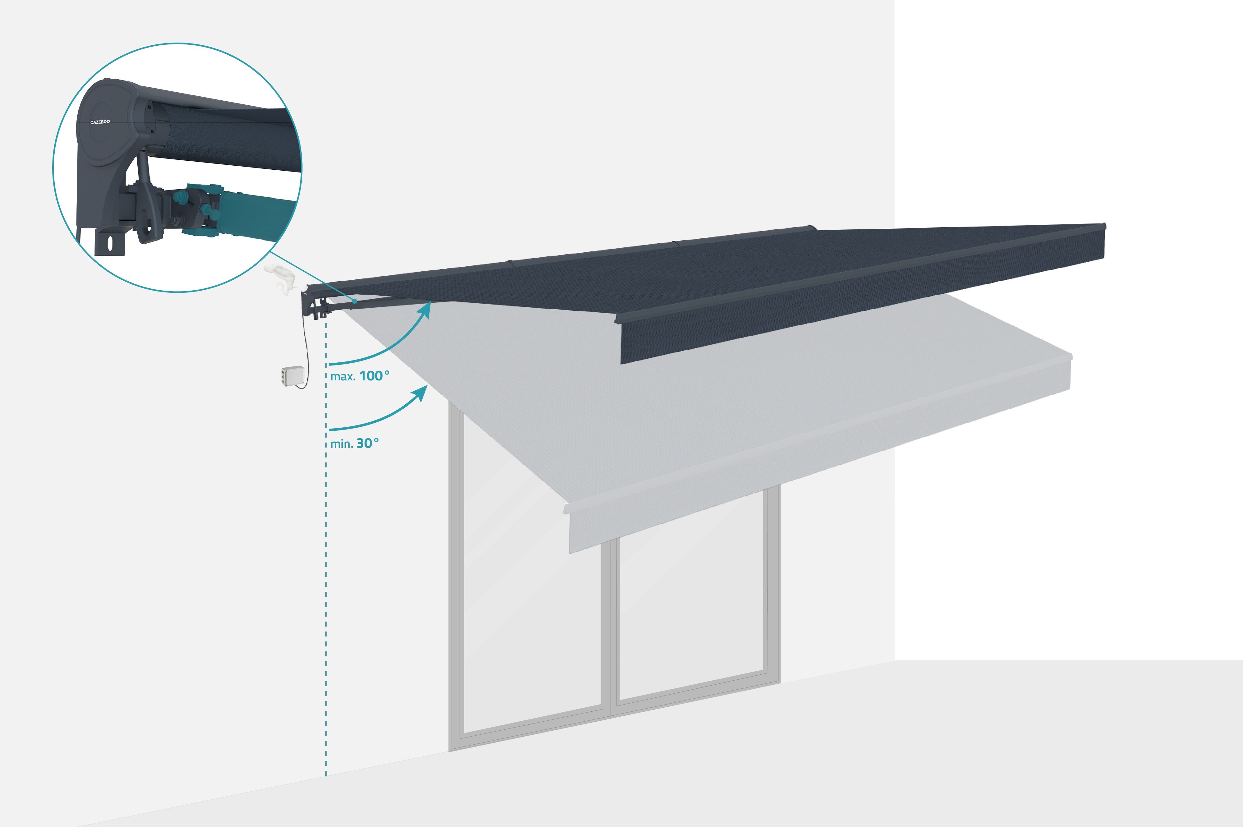 Store banne motorisé semi-coffre FAZZIO 5x3m - Toile premium 320g/m2 Gris - 6