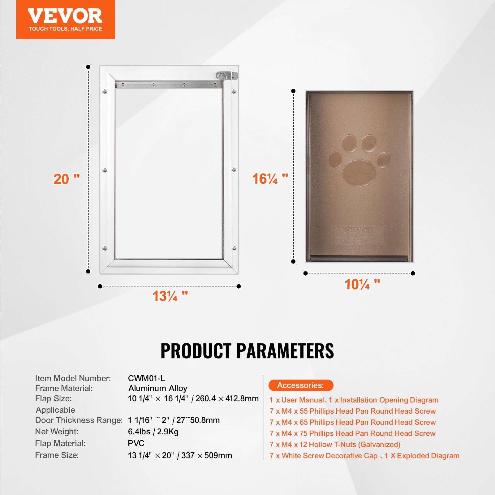 Gatera para Animais,VEVOR Porta para Cão e Gato 337x509 mm,Estrutura em Alumínio,Sistema de Fechamento e Tampa,Resistente às Intempéries,Branco L - 7