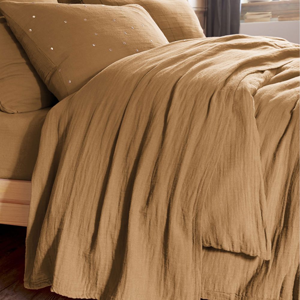 Drap plat 240x300 cm Gaze de coton Camel - 2
