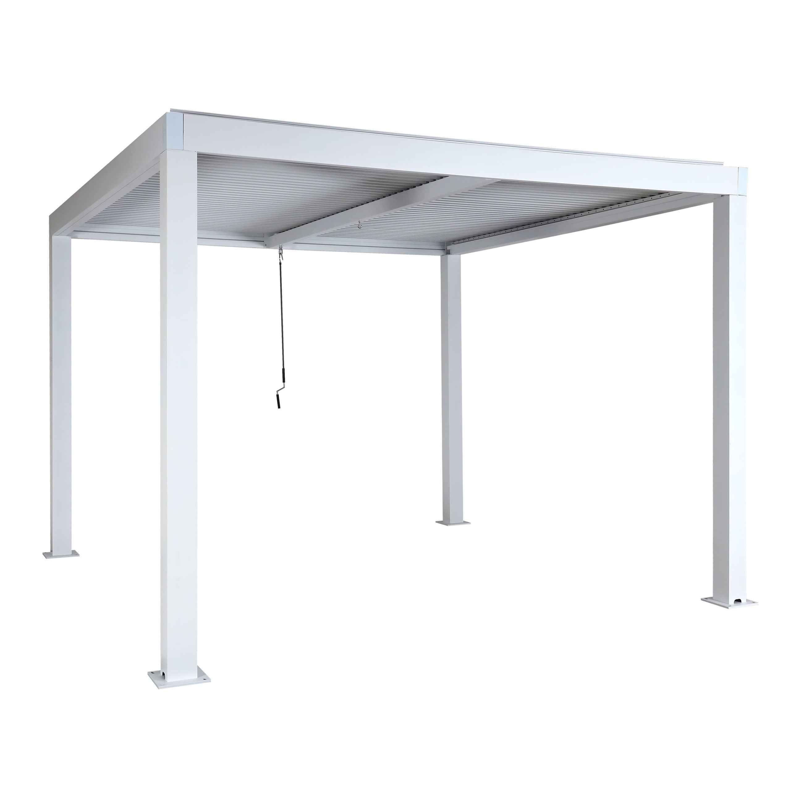 Pergola HWC-L46, pawilon ogrodowy z listew, rama aluminiowa 11cm, rynna przeciwdeszczowa, 3x3m ~ biały