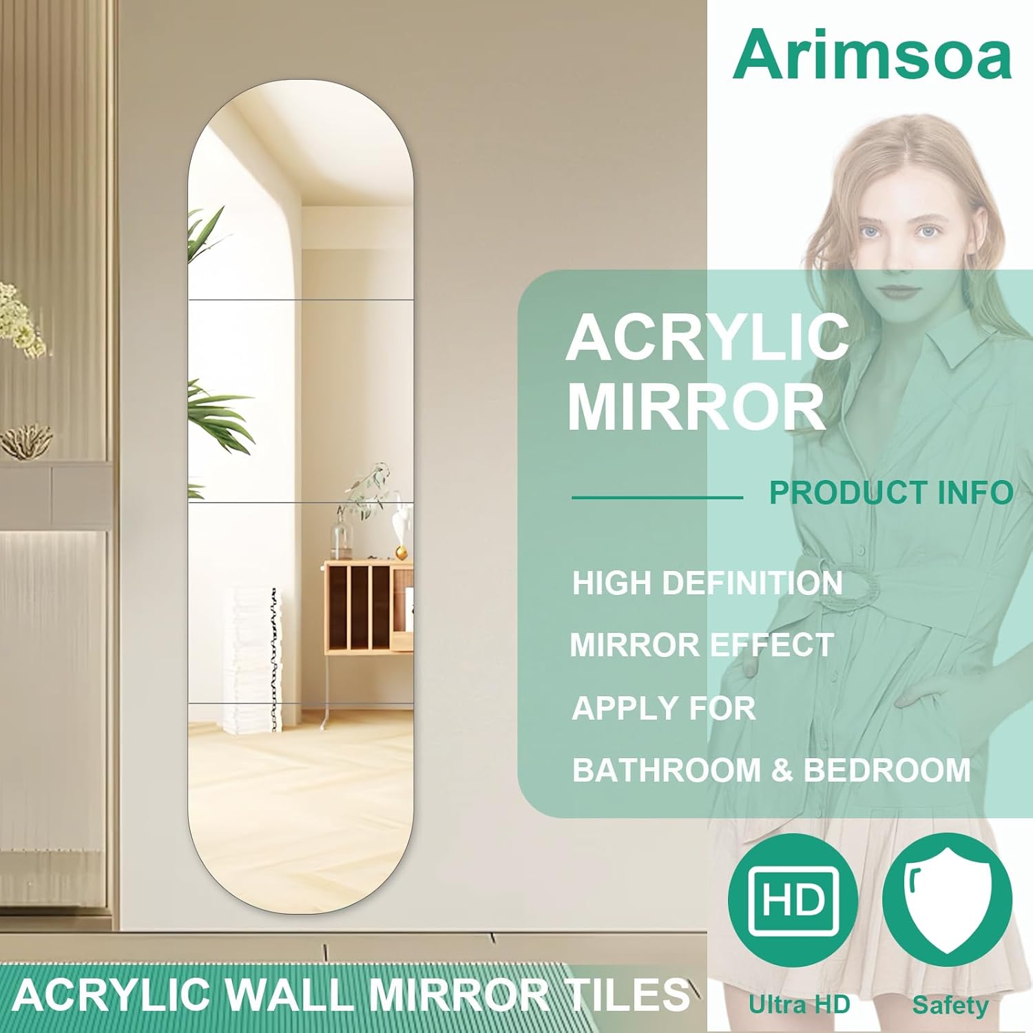 Miroir Mural Adhésif 4 Pièces 30 x 30 cm, Autocollants Miroirs Décoratifs Sûrs et Incassables en Acrylique, Miroir Autocollant Idéal pour Maquillage - 5