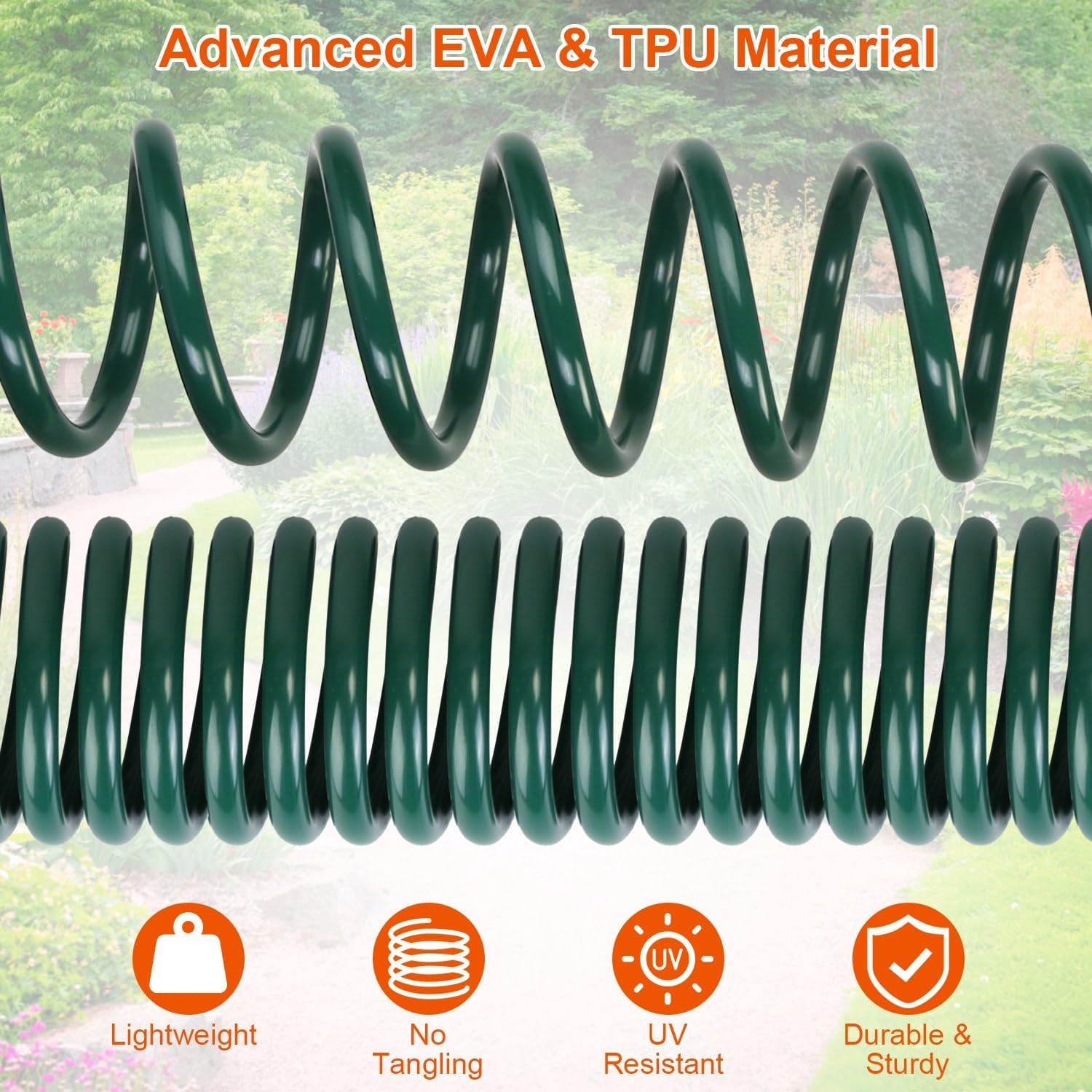 Tuyau d'arrosage extensible en spirale, tuyau d'arrosage flexible en EVA de 15 m avec adaptateur 3/4