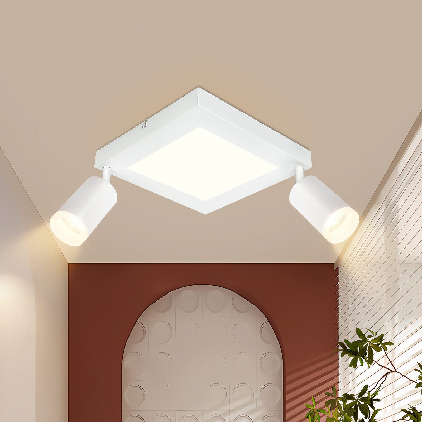 ZMH Kwadratowy reflektor sufitowy GU10, 3000K ciepła biel, 20W, regulowana lampa do sypialni o kącie 350°, ciepła biel