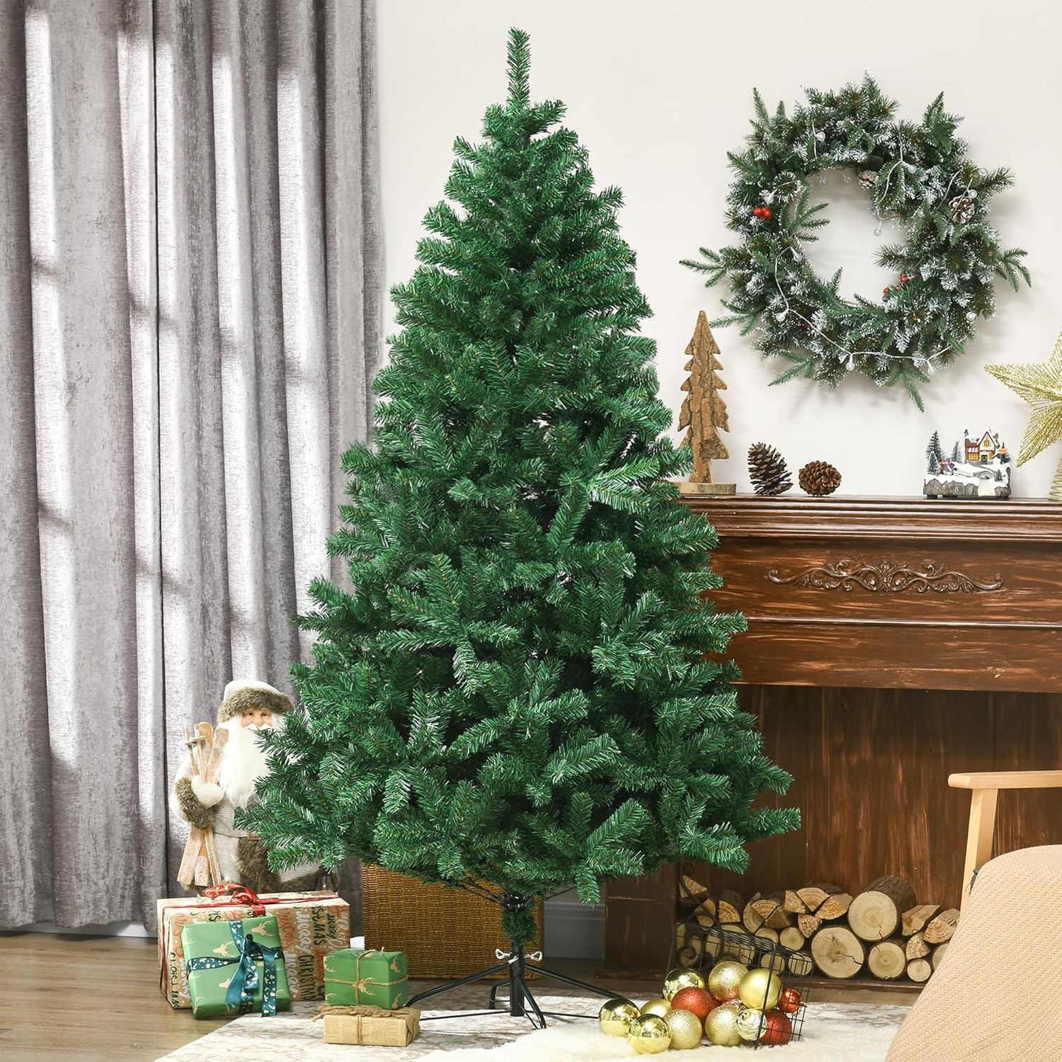 Árbol de Navidad Verde Artificial 210cm de Hoja Espumillón Arboles Soporte Metálico - 2